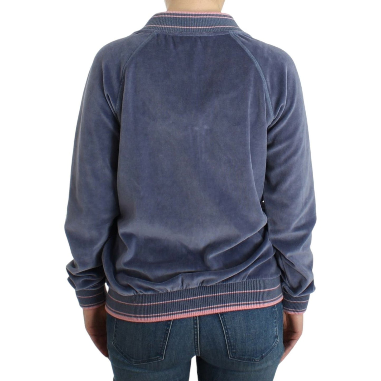 Cavalli Elegant Blue Zip Cardigan with Gold Details Cavalli Dark Slate Gray