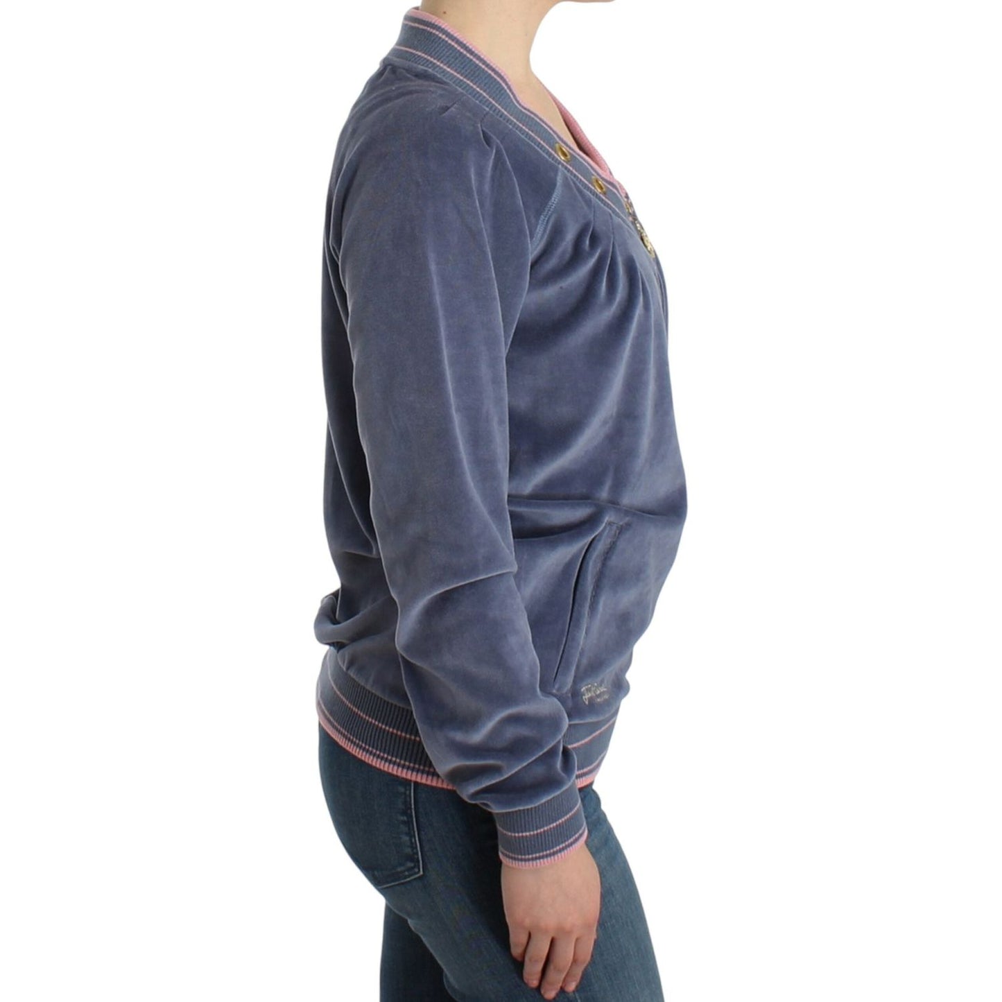 Cavalli Elegant Blue Zip Cardigan with Gold Details Cavalli Dim Gray
