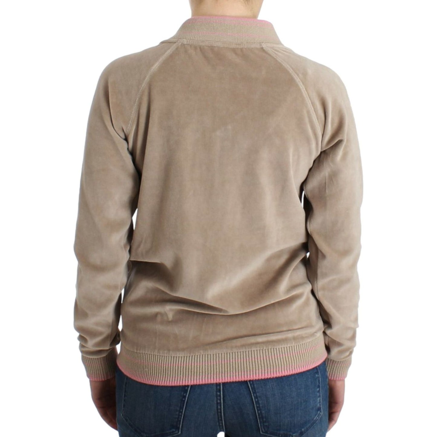 Cavalli Beige Zip Cardigan with Gold Tone Accents Cavalli Rosy Brown