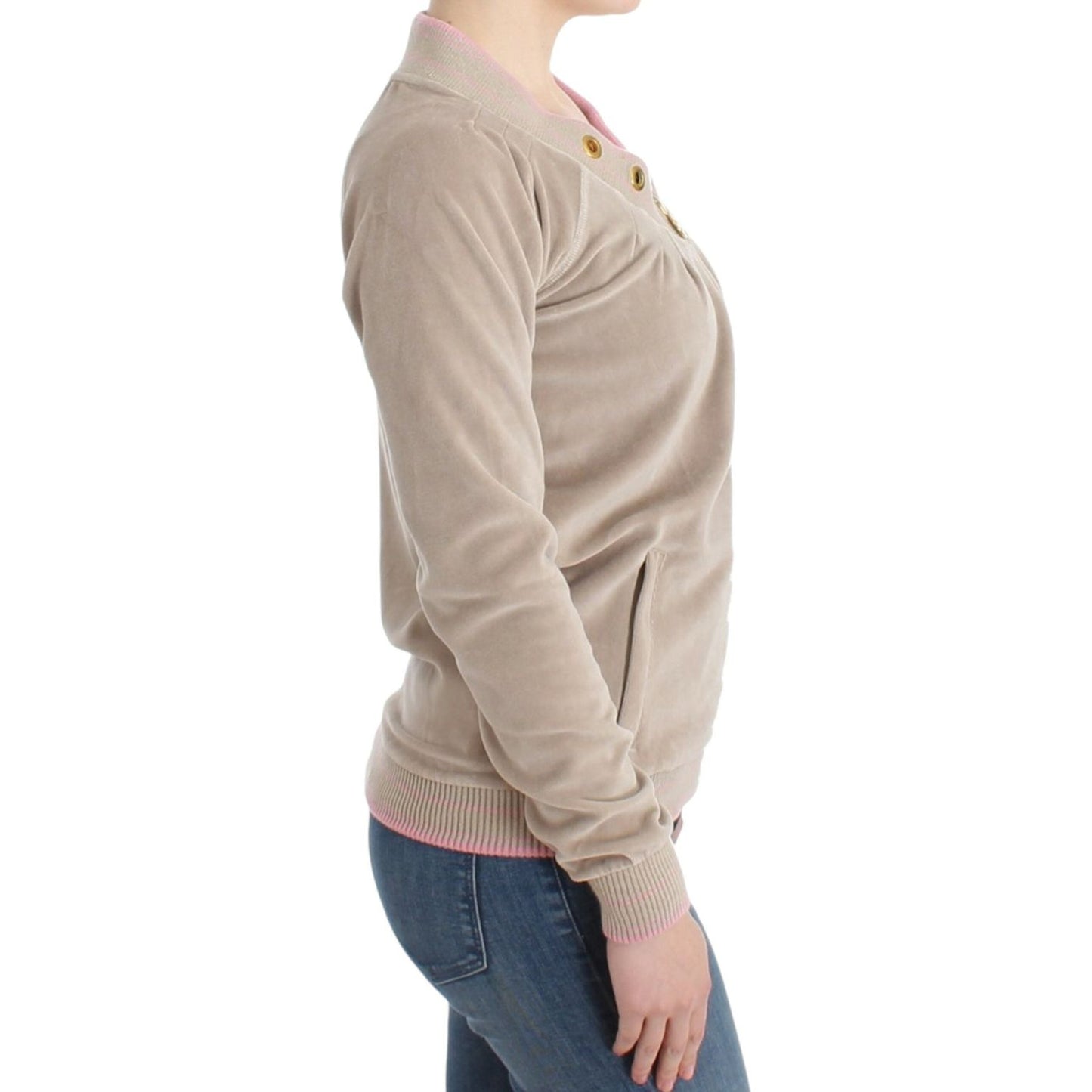 Cavalli Beige Zip Cardigan with Gold Tone Accents Cavalli Dark Gray