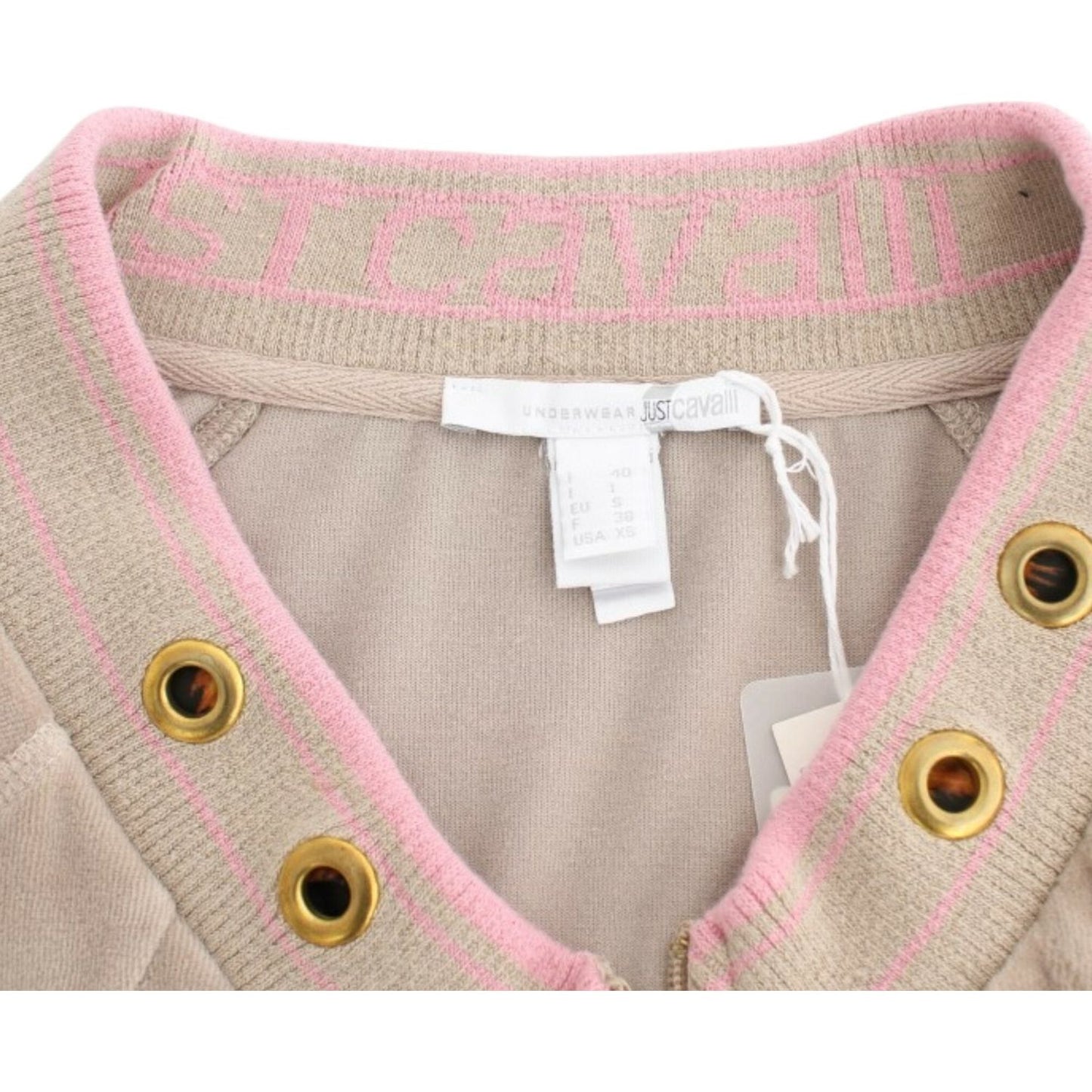 Cavalli Beige Zip Cardigan with Gold Tone Accents Cavalli Gray