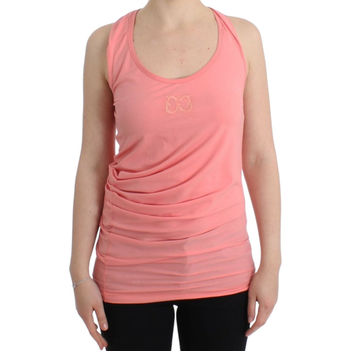 Cavalli Chic Pink Cotton Blend Tank Top Cavalli Dark Salmon