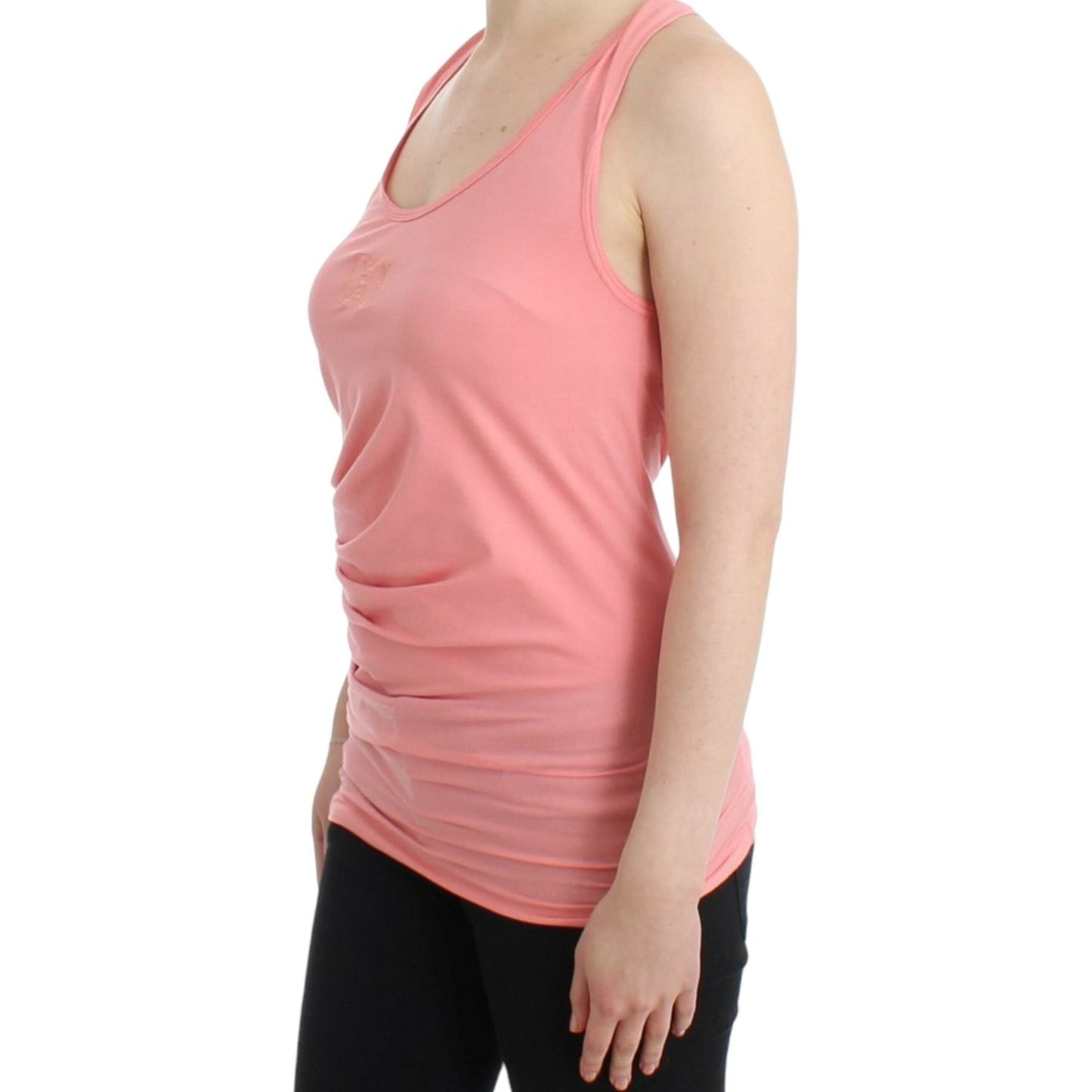 Cavalli Chic Pink Cotton Blend Tank Top Cavalli Tan