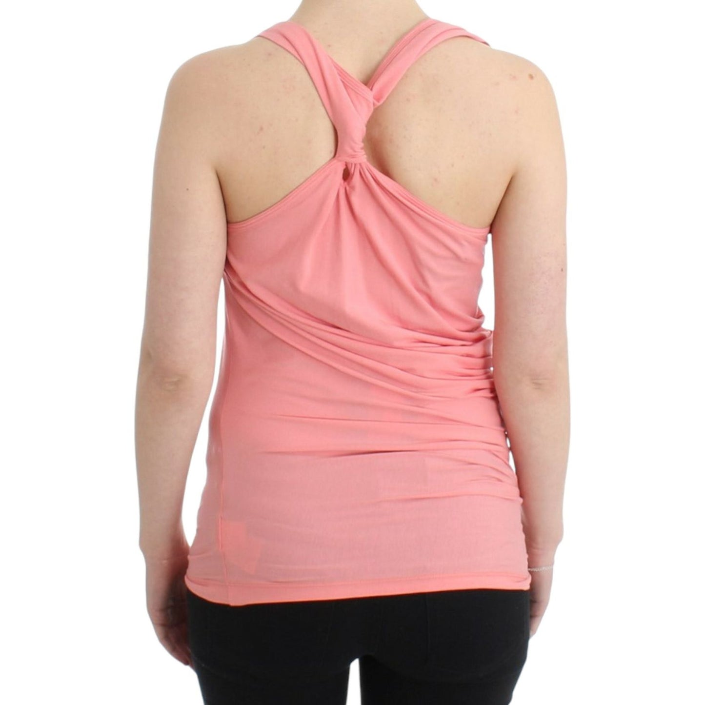Cavalli Chic Pink Cotton Blend Tank Top Cavalli Tan