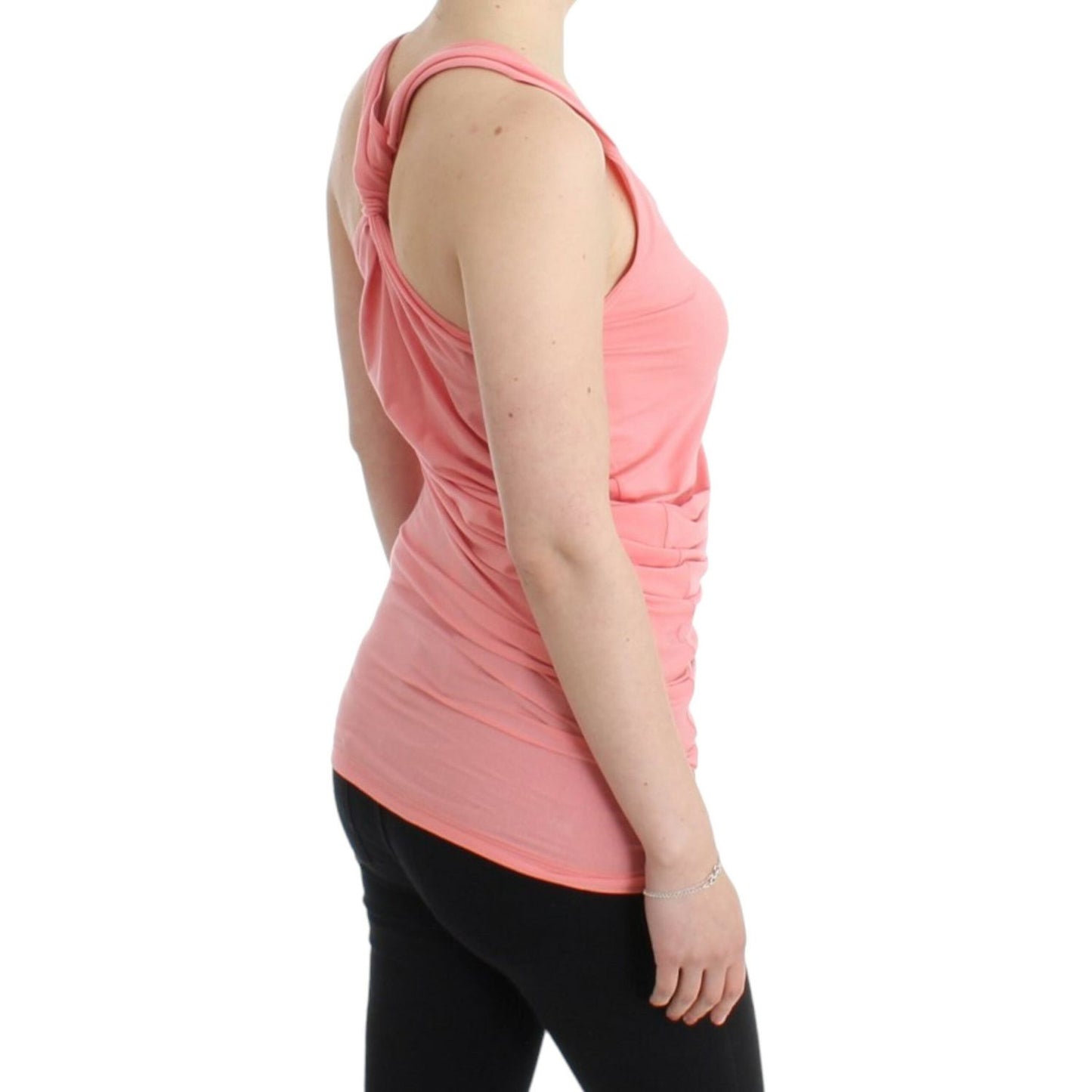 Cavalli Chic Pink Cotton Blend Tank Top Cavalli Tan