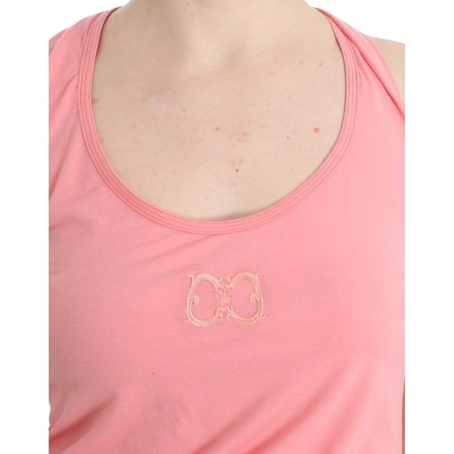Cavalli Chic Pink Cotton Blend Tank Top Cavalli Light Pink