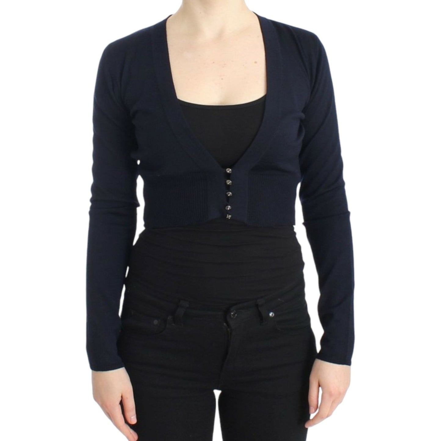 Cavalli Elegant Cropped Virgin Wool Cardigan Cavalli Black