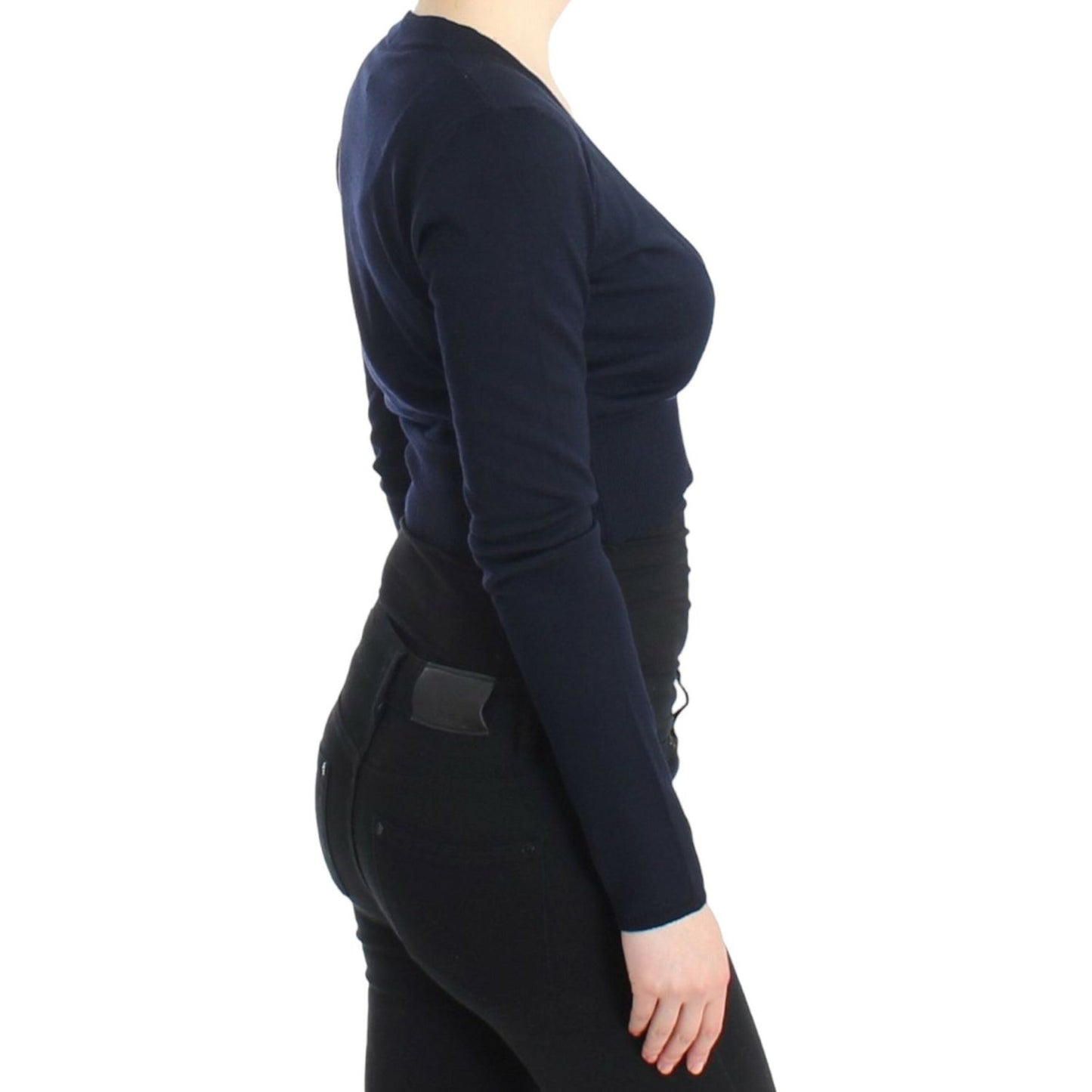 Cavalli Elegant Cropped Virgin Wool Cardigan Cavalli Dark Slate Gray