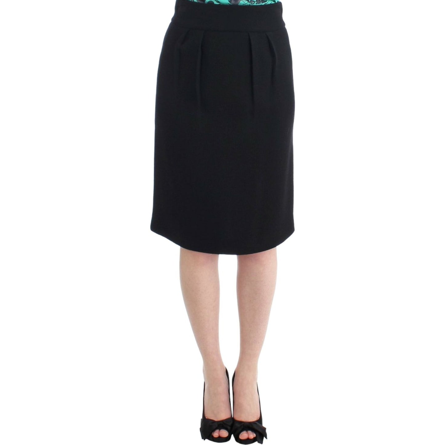 Cavalli Elegant Black Wool Pencil Skirt Cavalli Tan