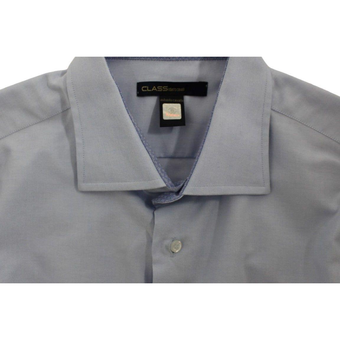 Cavalli Elegant Light Blue Italian Cotton Shirt Cavalli Light Slate Gray