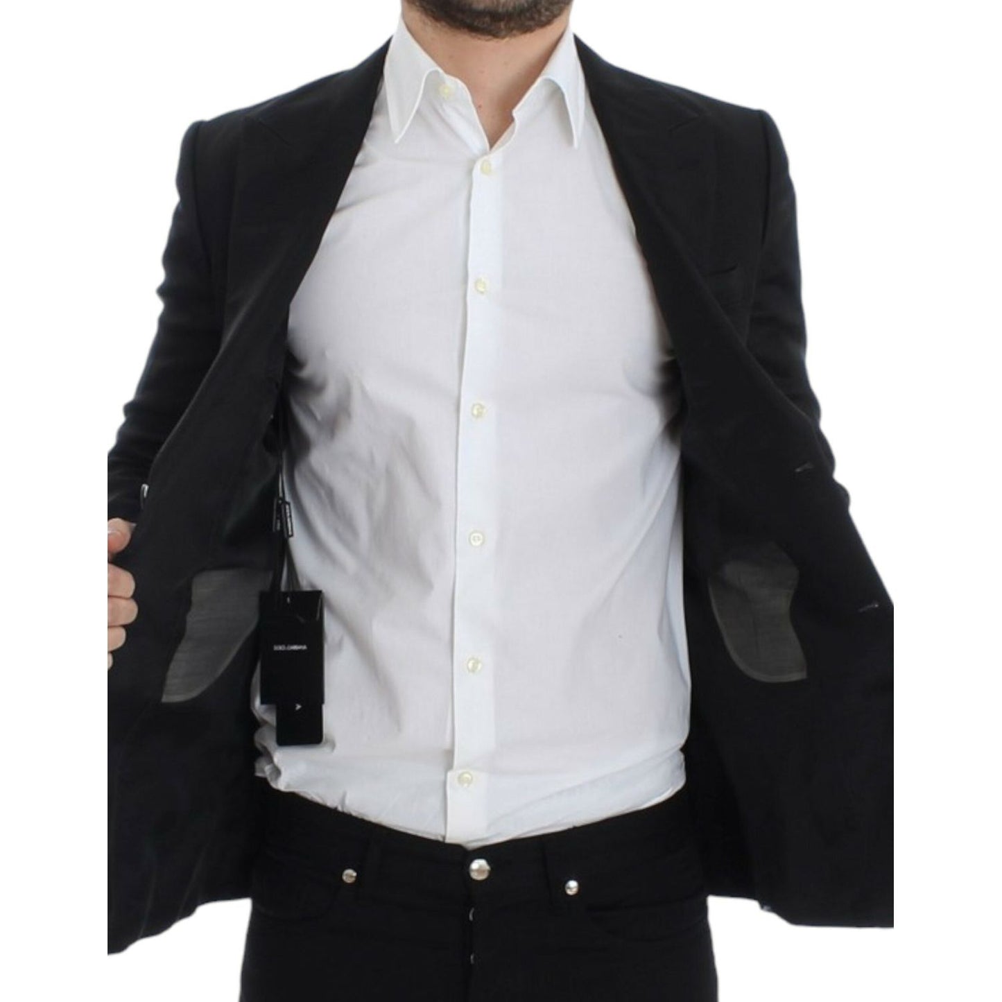 Dolce & Gabbana Elegant Black Silk Blend Two-Button Blazer Dolce & Gabbana Light Gray