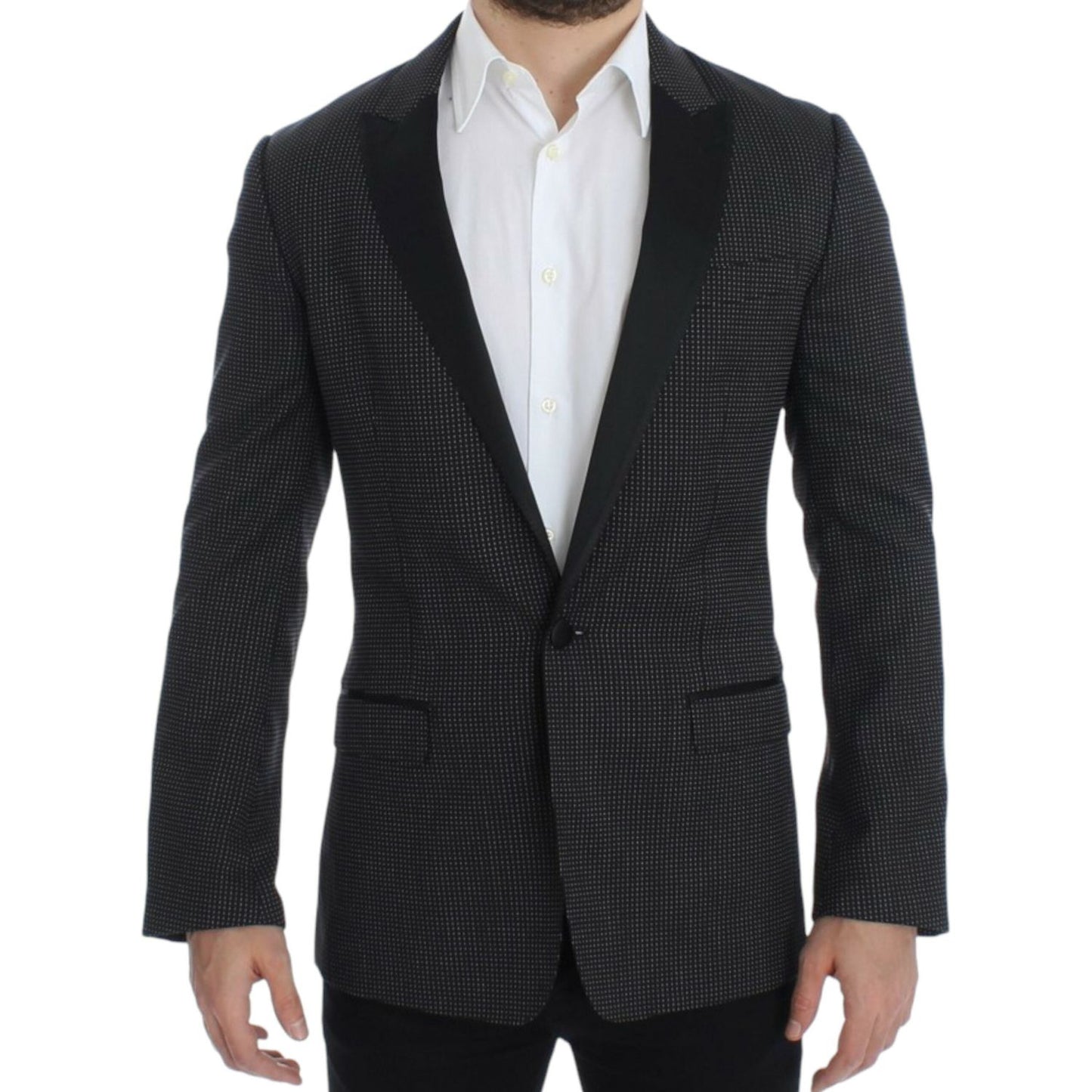 Dolce & Gabbana Elegant Black Polka Dotted Slim Fit Blazer Dolce & Gabbana Dark Slate Gray