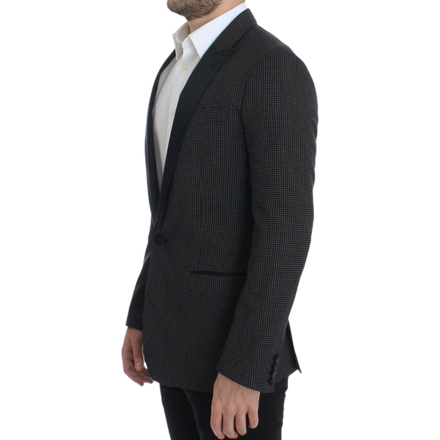 Dolce & Gabbana Elegant Black Polka Dotted Slim Fit Blazer Dolce & Gabbana Dark Slate Gray