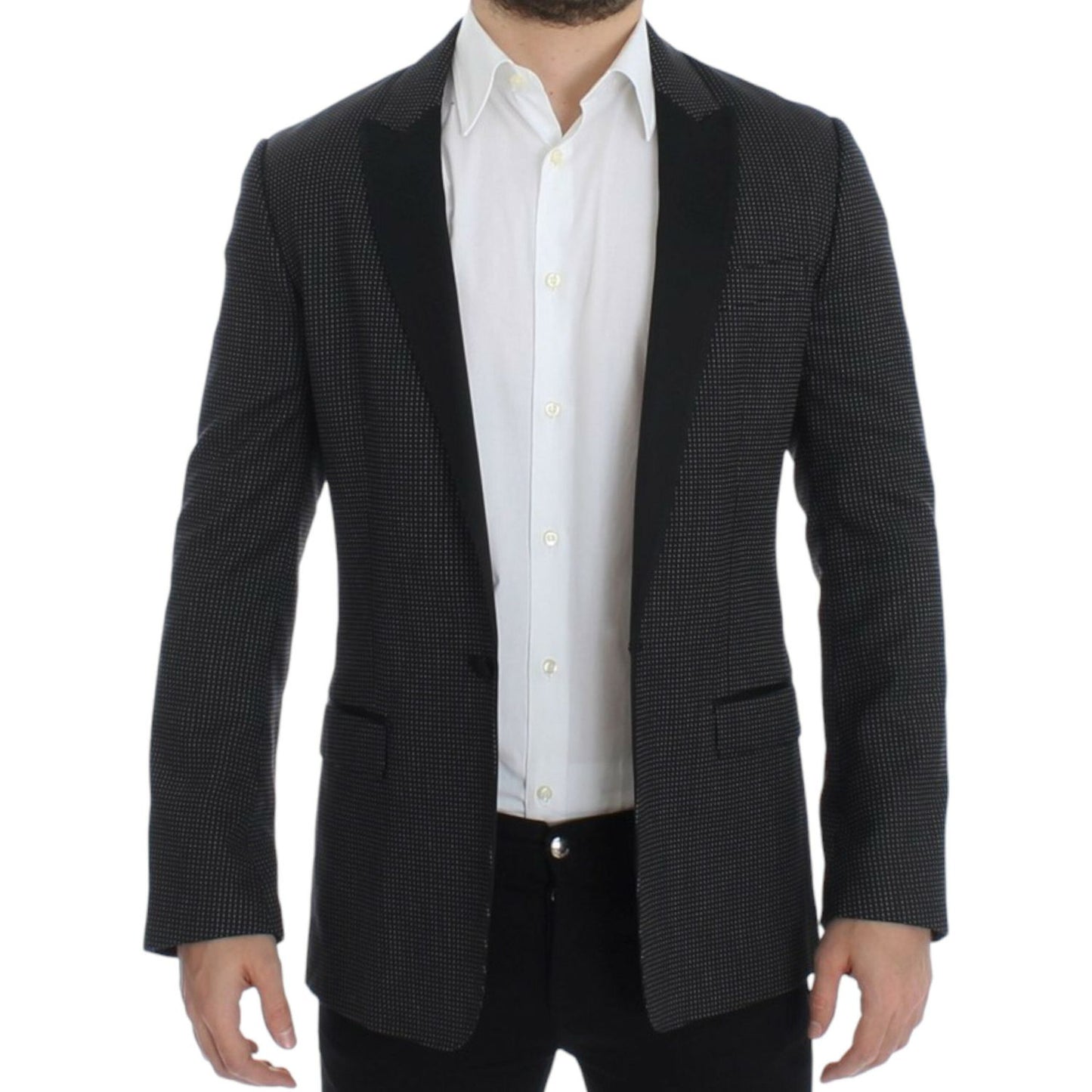 Dolce & Gabbana Elegant Black Polka Dotted Slim Fit Blazer Dolce & Gabbana Gray