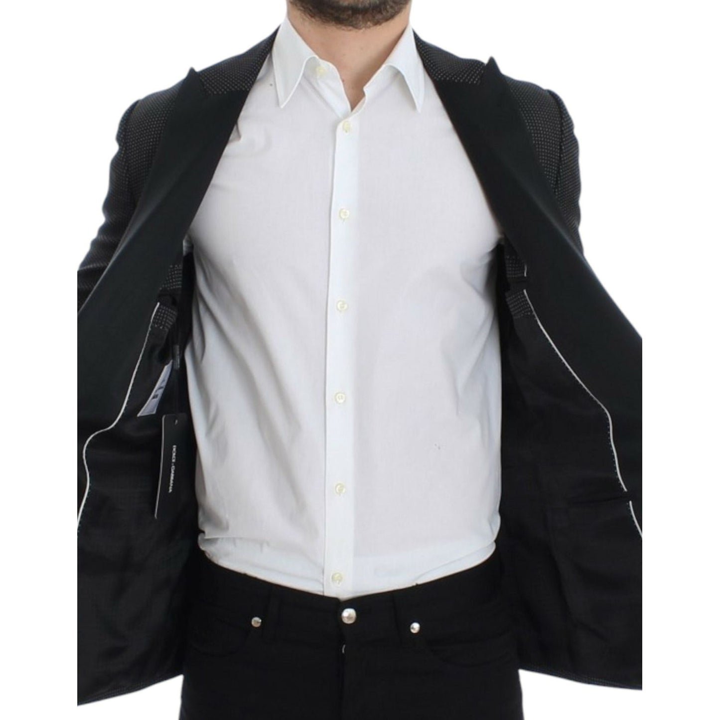 Dolce & Gabbana Elegant Black Polka Dotted Slim Fit Blazer Dolce & Gabbana Black