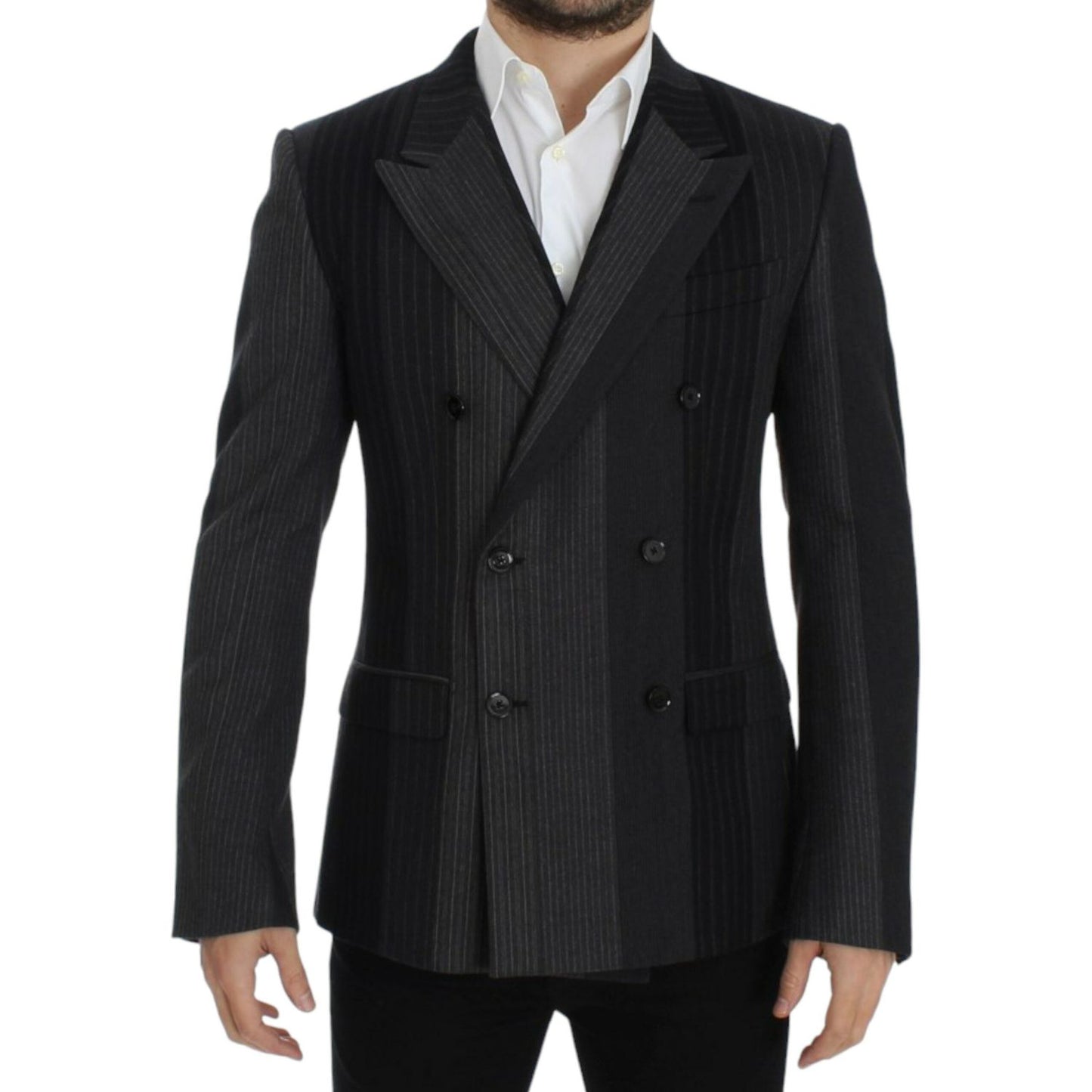 Dolce & Gabbana Elegant Gray Striped Wool Slim Blazer Dolce & Gabbana Black