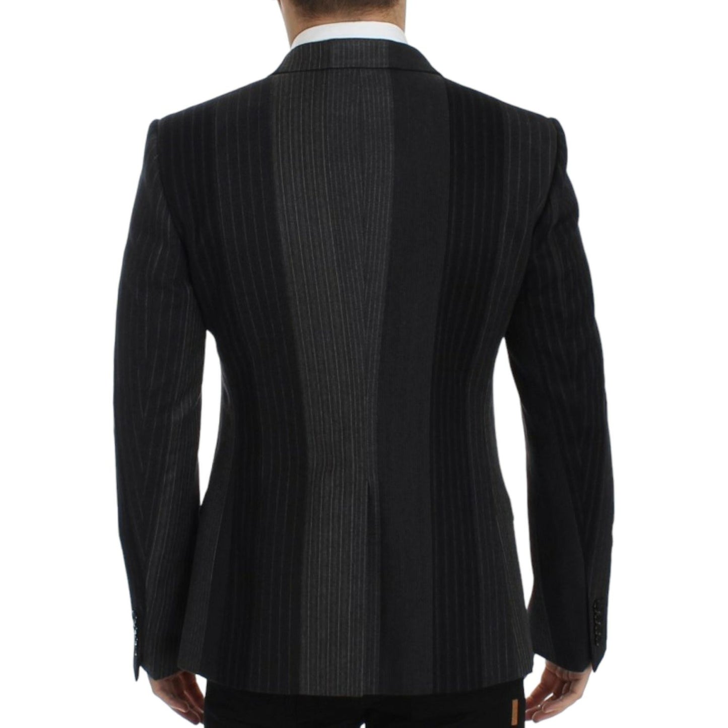 Dolce & Gabbana Elegant Gray Striped Wool Slim Blazer Dolce & Gabbana Black