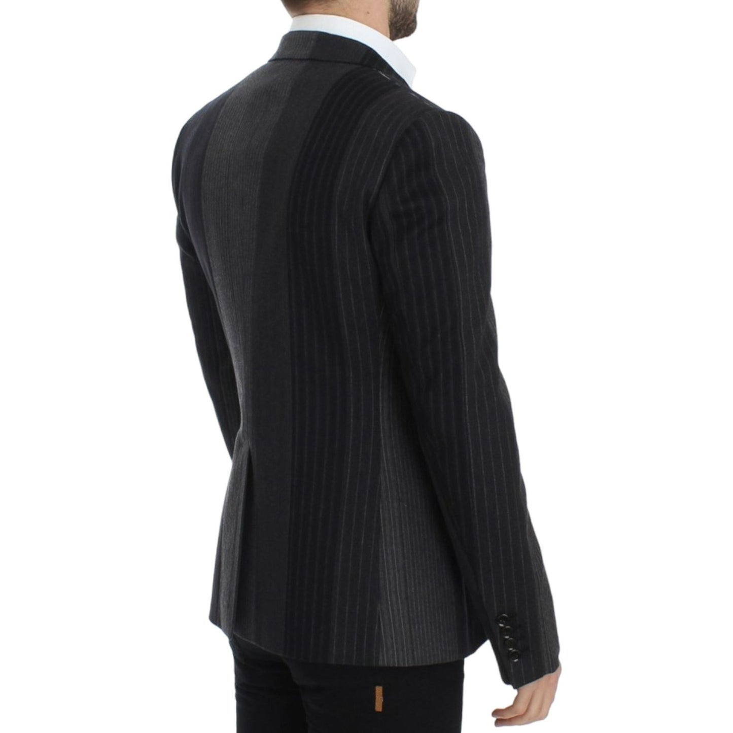 Dolce & Gabbana Elegant Gray Striped Wool Slim Blazer Dolce & Gabbana Black
