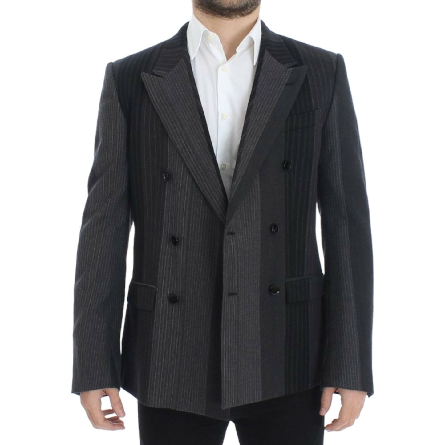 Dolce & Gabbana Elegant Gray Striped Wool Slim Blazer Dolce & Gabbana Dark Slate Gray