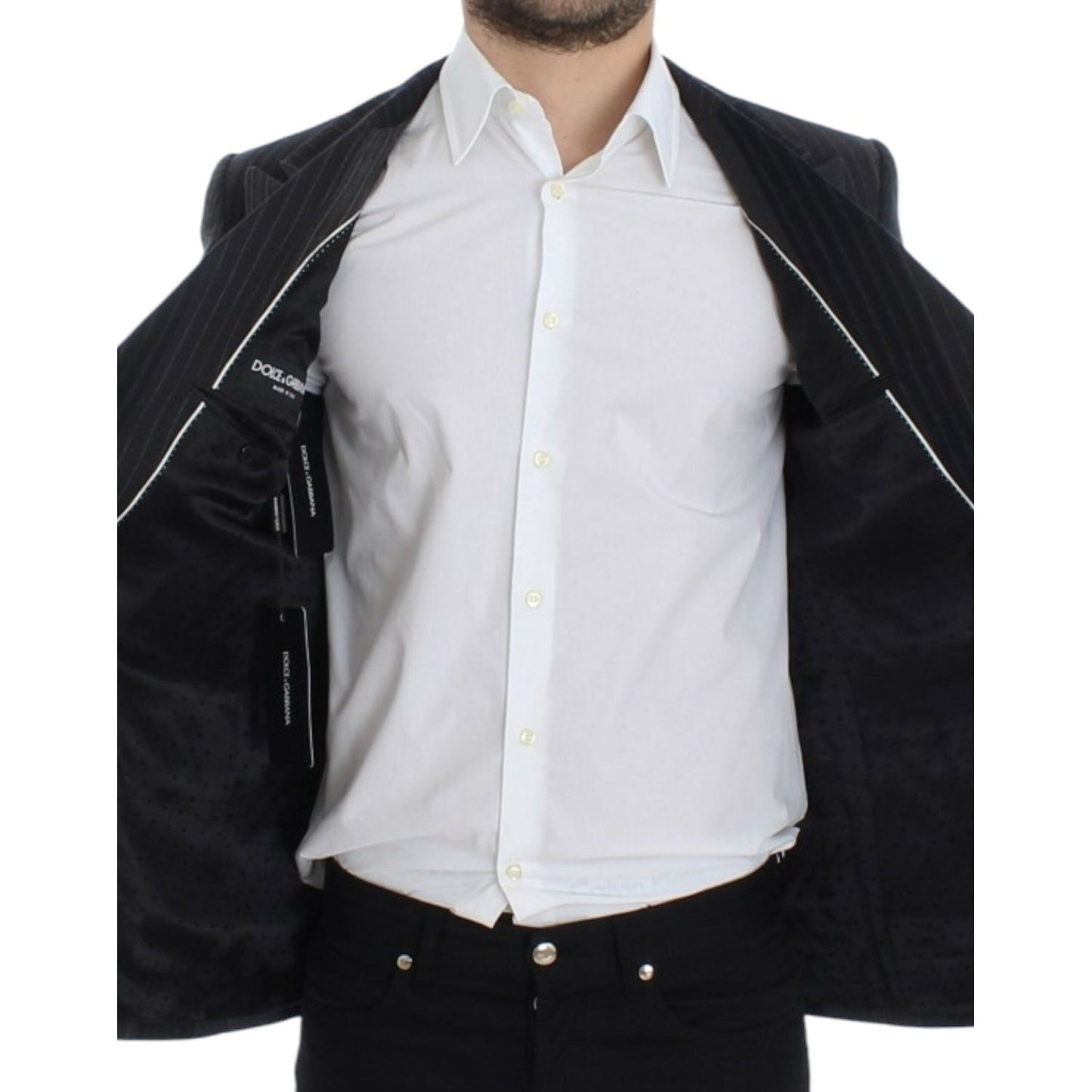 Dolce & Gabbana Elegant Gray Striped Wool Slim Blazer Dolce & Gabbana Black