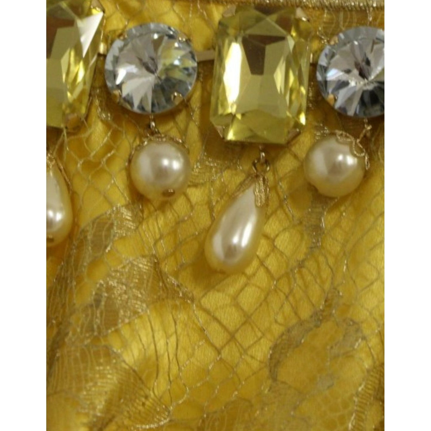 Dolce & Gabbana Yellow Lace Crystal Embellished Mini Dress Dolce & Gabbana Sienna