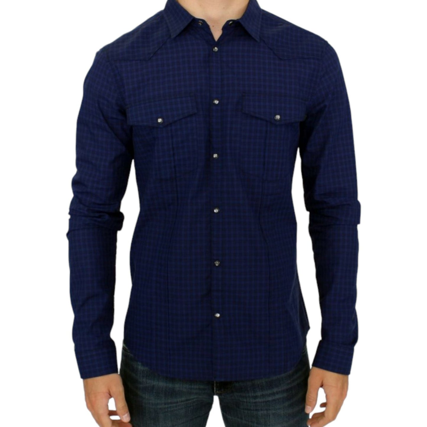 Costume National Chic Blue Checkered Casual Cotton Shirt Costume National Black