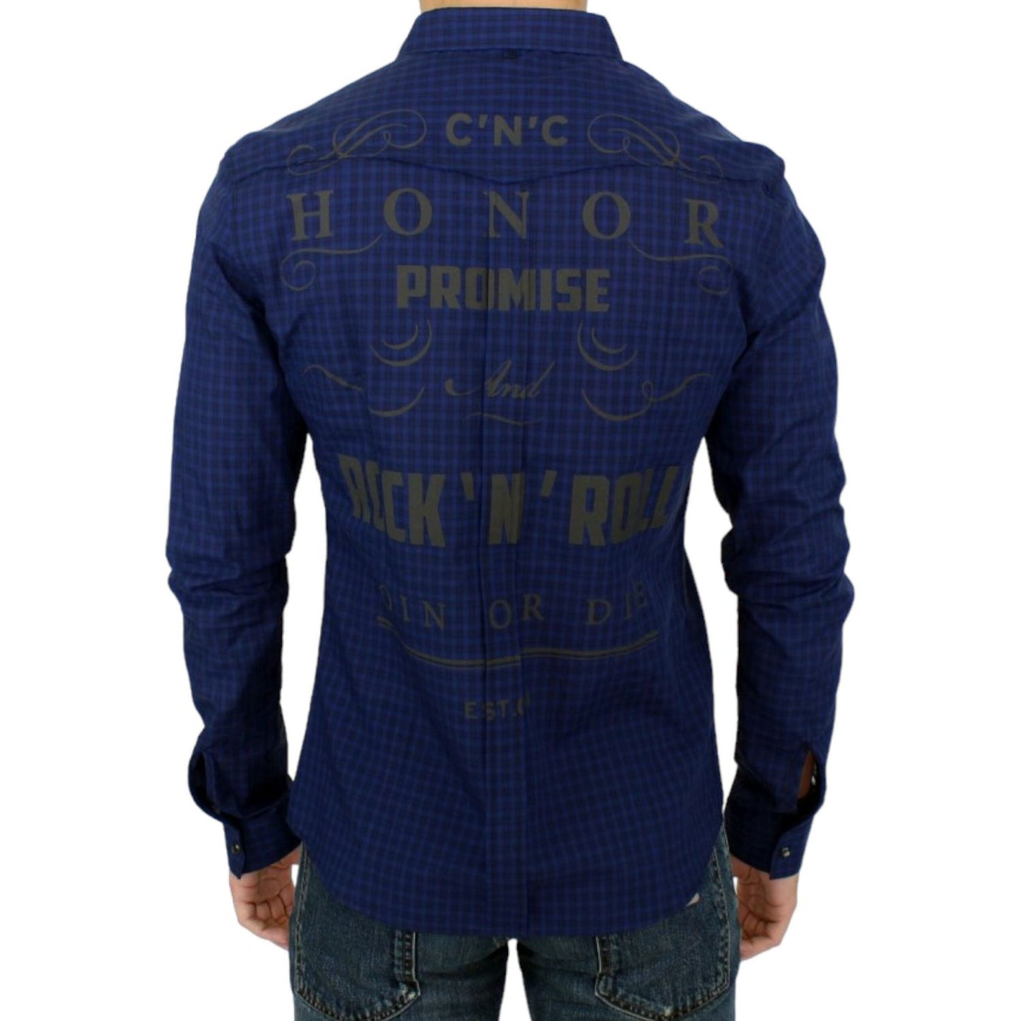 Costume National Chic Blue Checkered Casual Cotton Shirt Costume National Midnight Blue