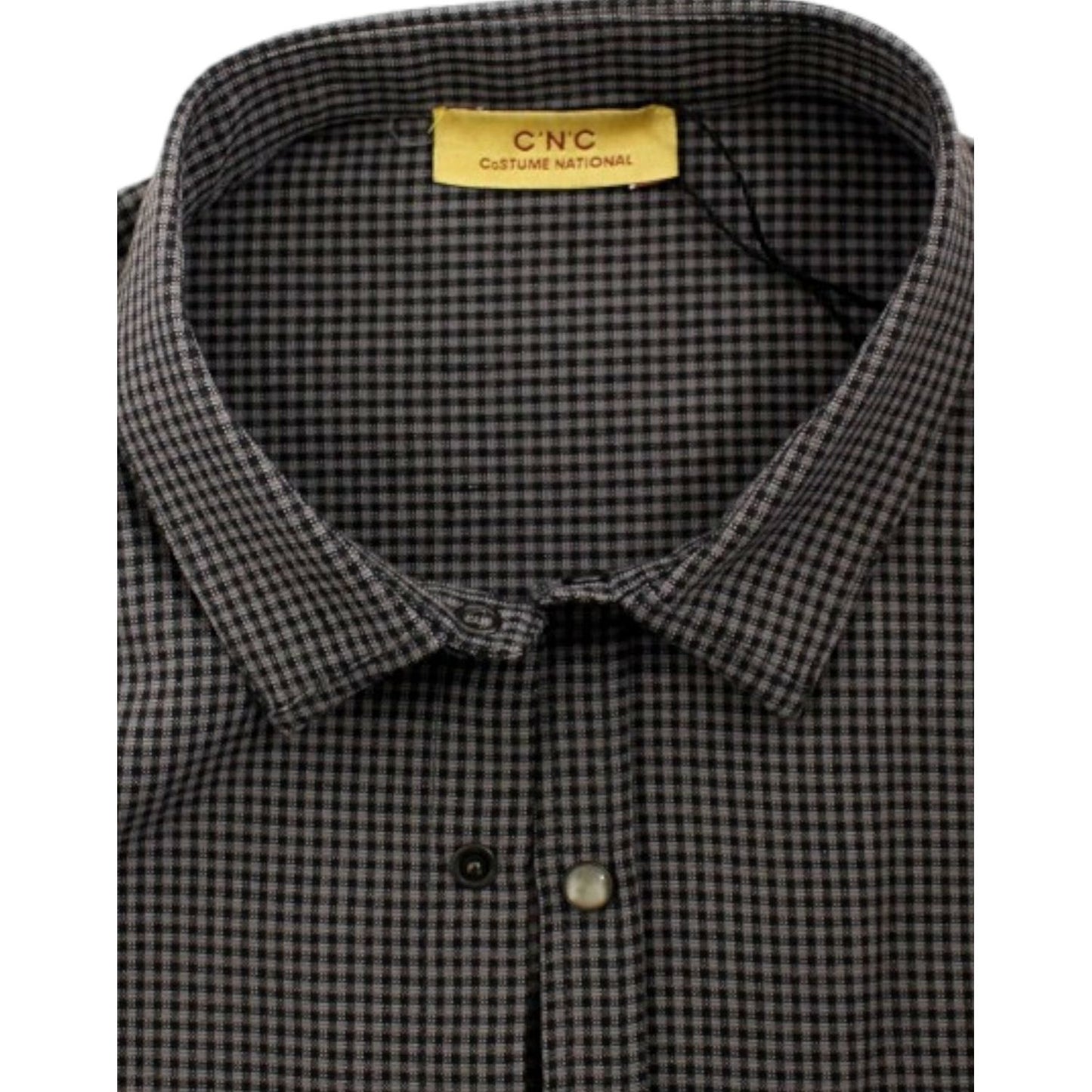 Costume National Chic Gray Checked Casual Linen Blend Shirt Costume National Dark Slate Gray