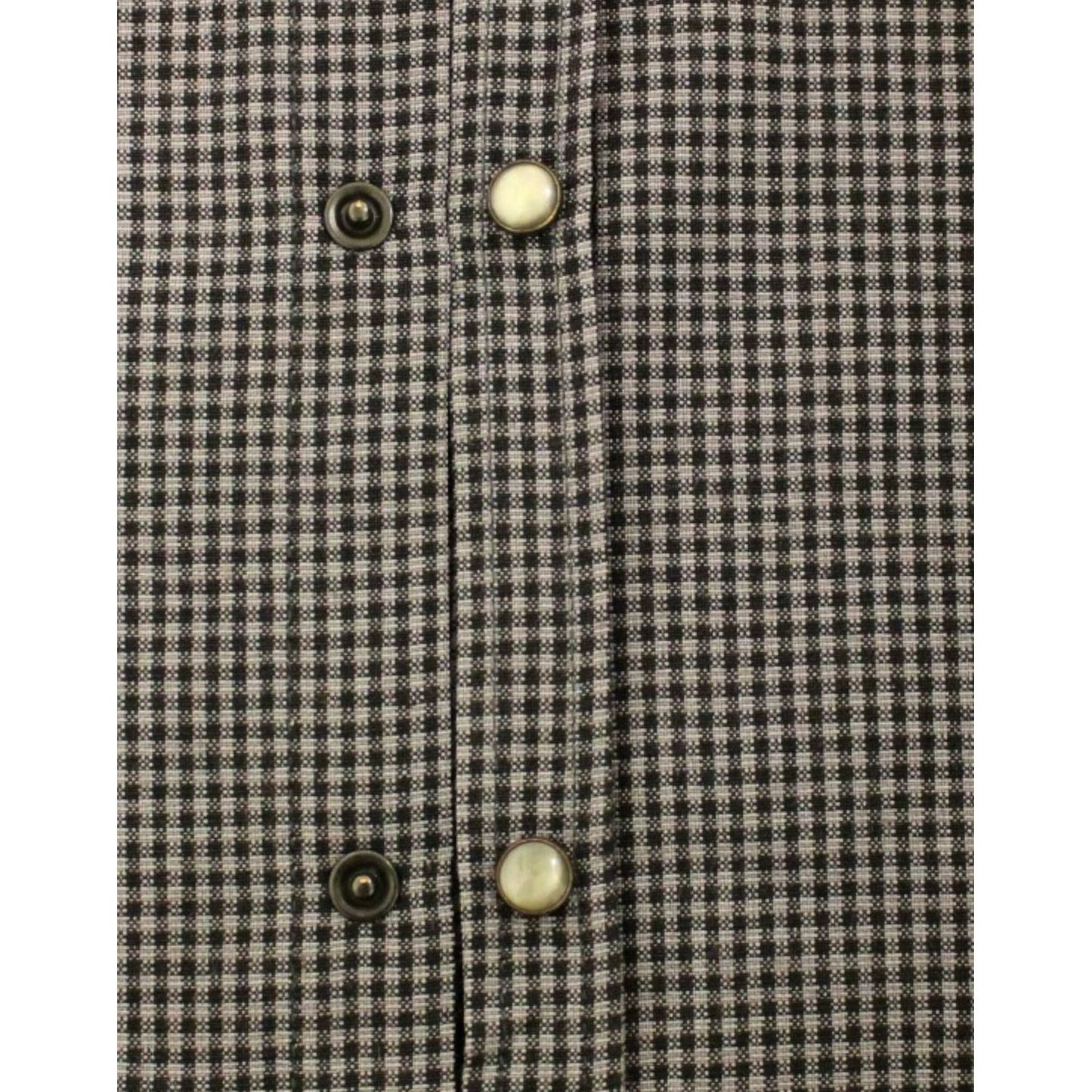 Costume National Chic Gray Checked Casual Linen Blend Shirt Costume National Dark Slate Gray