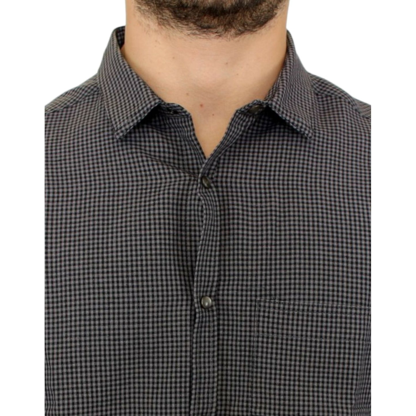 Costume National Chic Gray Checked Casual Linen Blend Shirt Costume National Dark Slate Gray