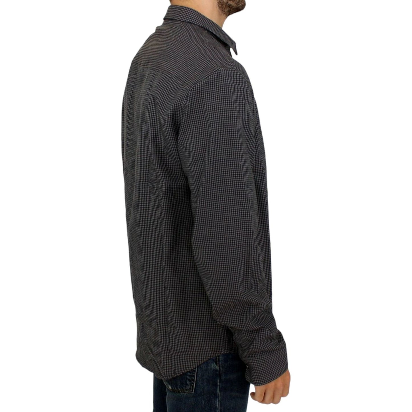 Costume National Chic Gray Checked Casual Linen Blend Shirt Costume National Dark Slate Gray