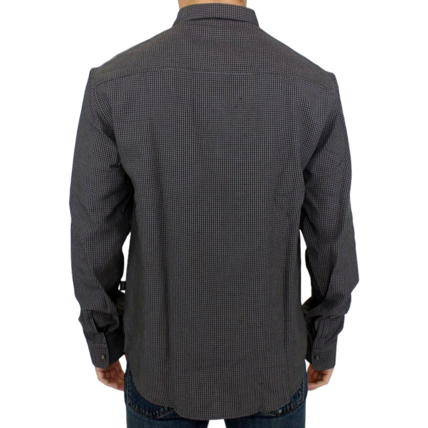 Costume National Chic Gray Checked Casual Linen Blend Shirt Costume National Dark Slate Gray