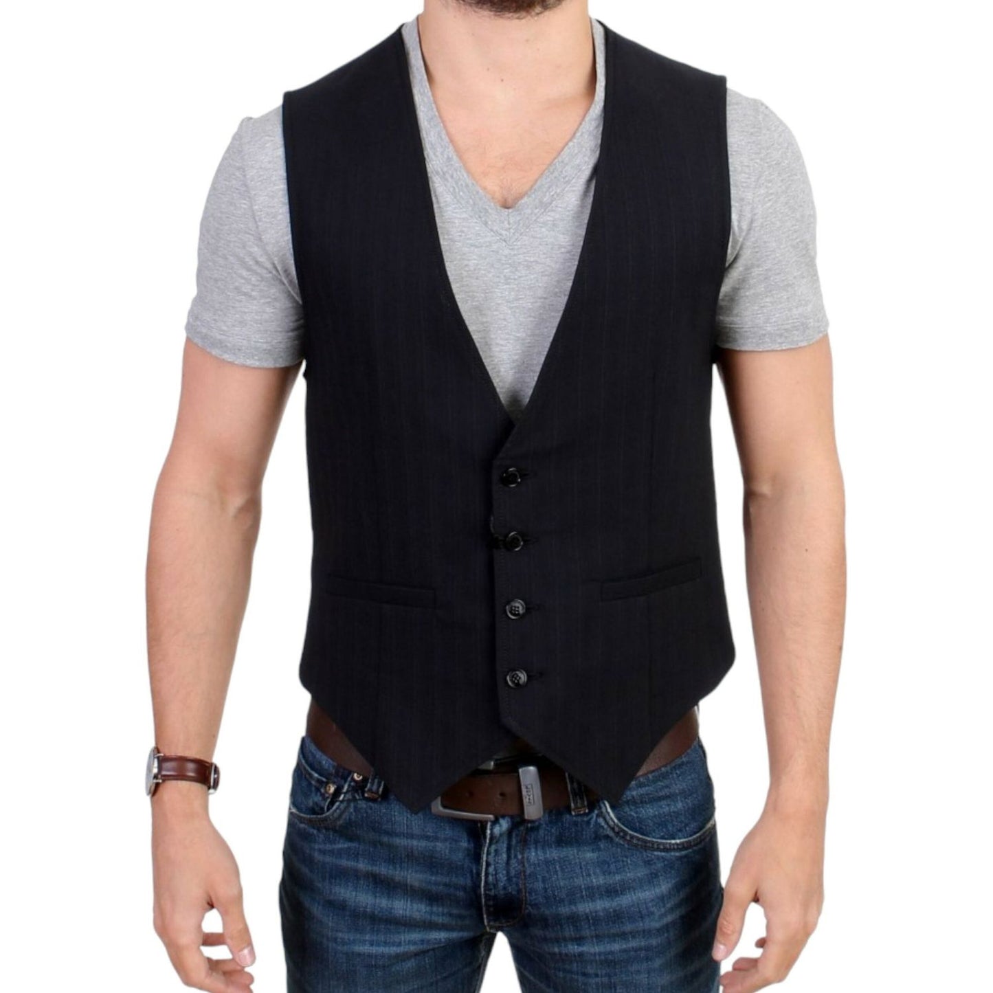 Costume National Elegant Striped Casual Vest - Cotton Blend Costume National Tan