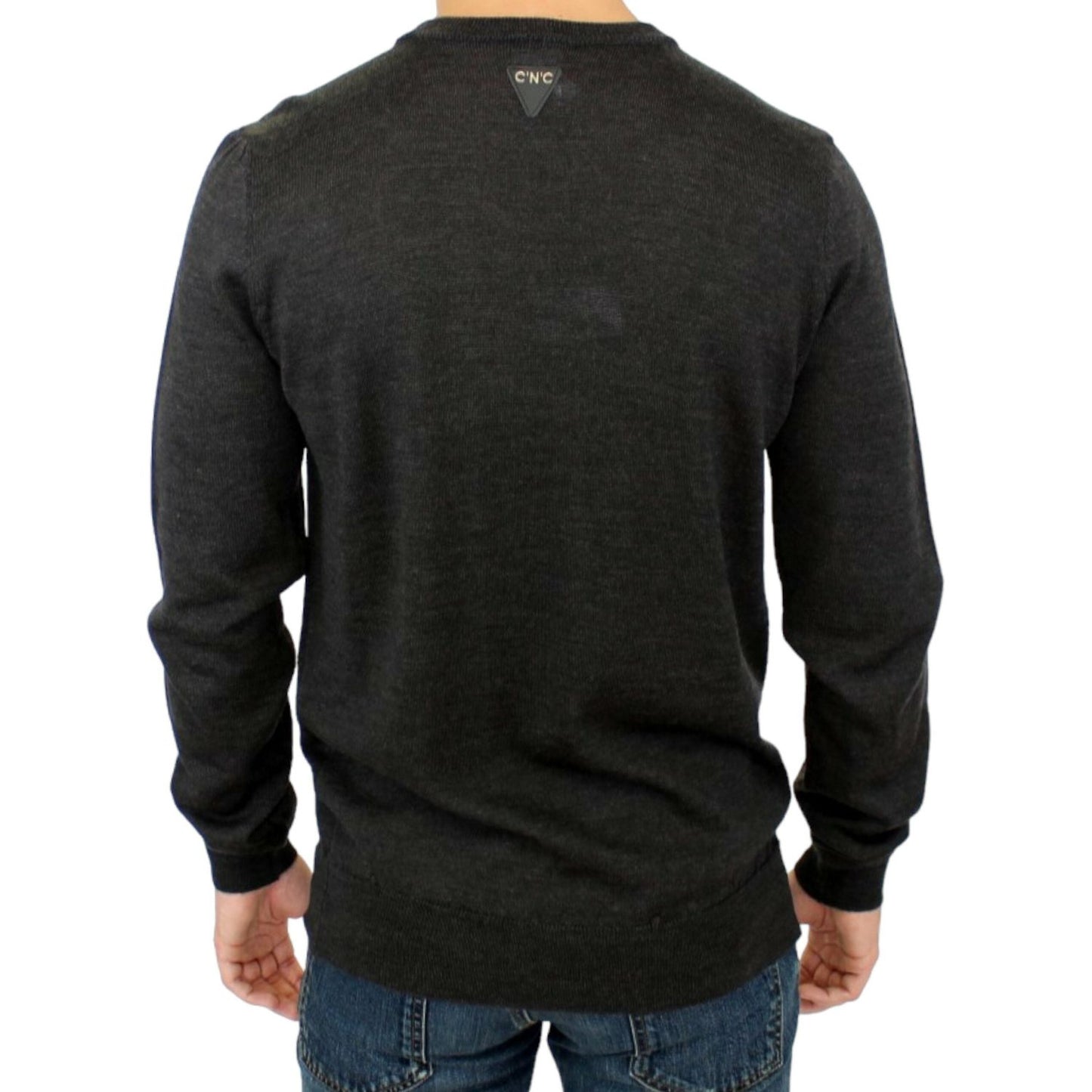 Costume National Elegant Gray Crewneck Sweater Pullover Costume National Black