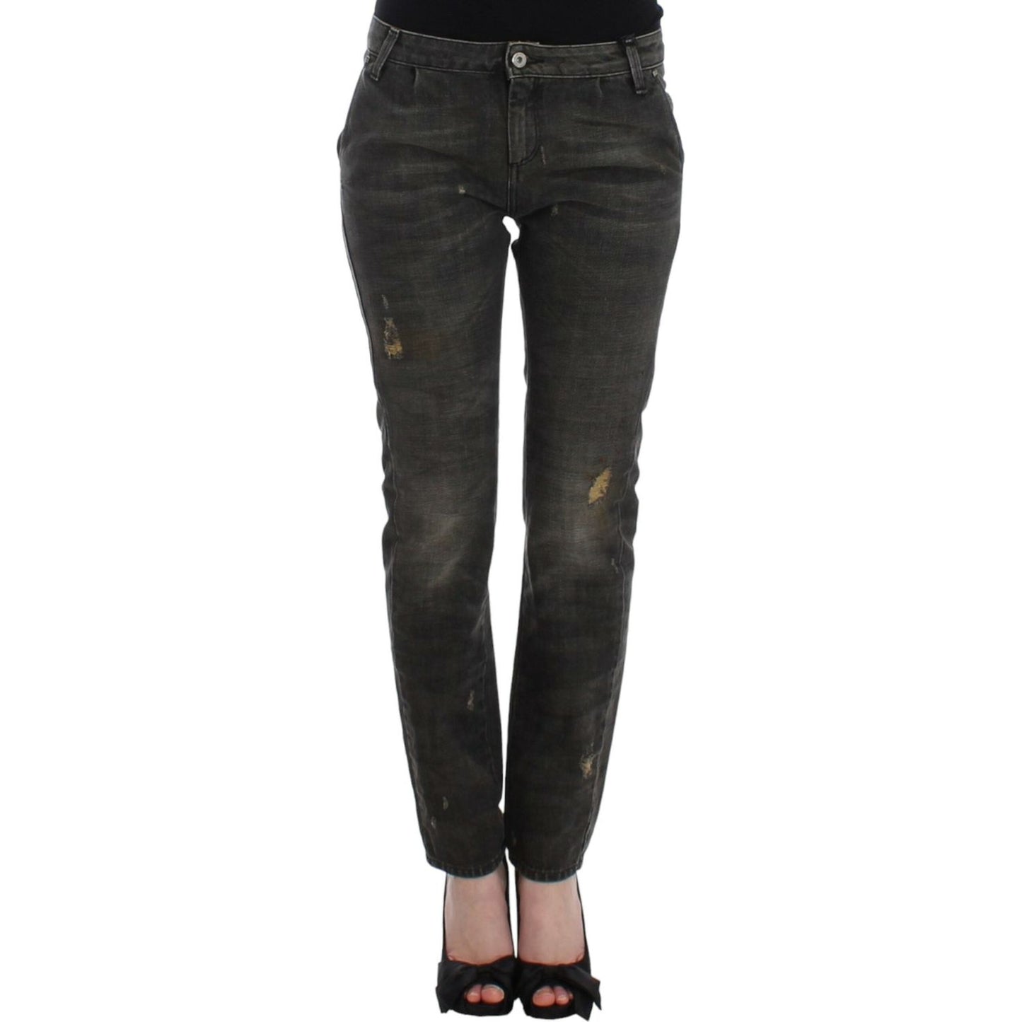 Costume National Sleek Gray Straight Leg Distressed Jeans Costume National Dark Slate Gray