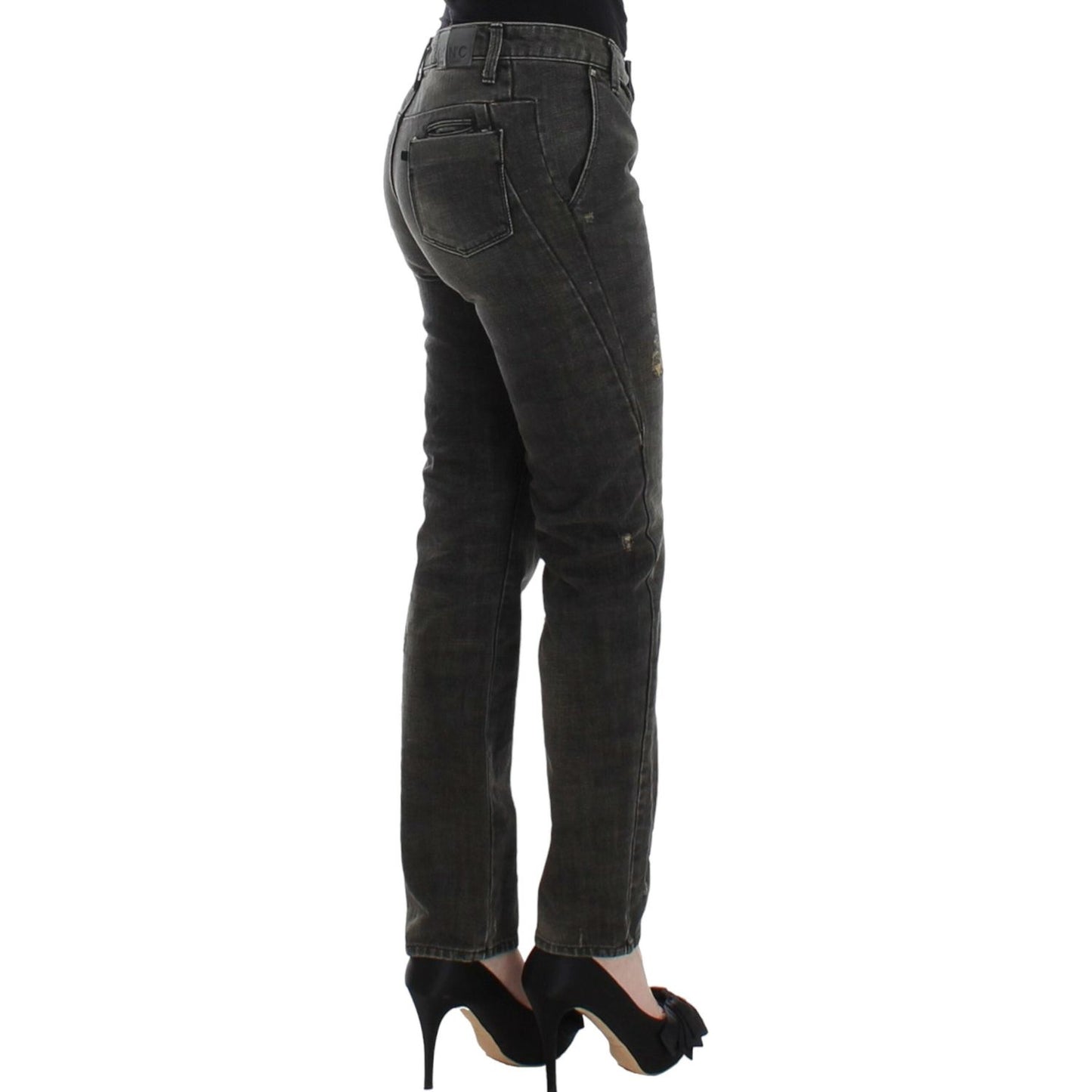 Costume National Sleek Gray Straight Leg Distressed Jeans Costume National Dark Slate Gray