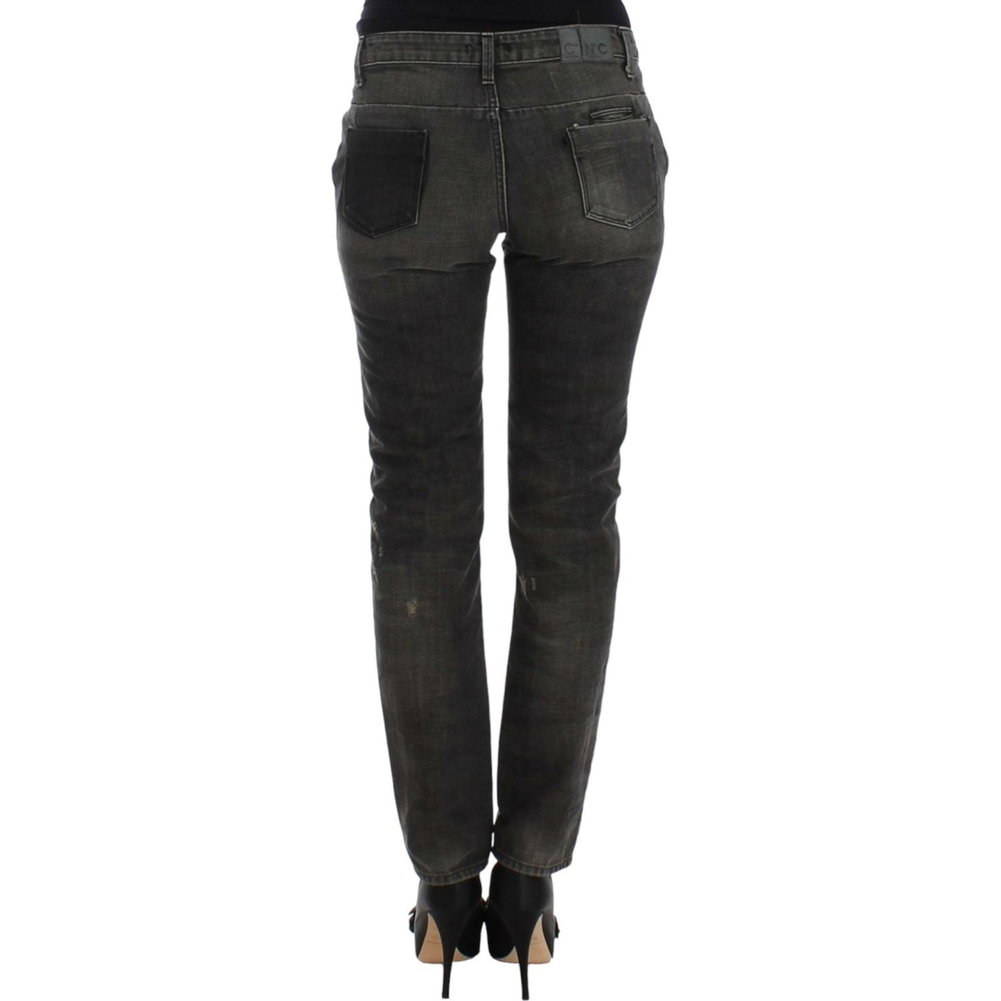 Costume National Sleek Gray Straight Leg Distressed Jeans Costume National Dark Slate Gray