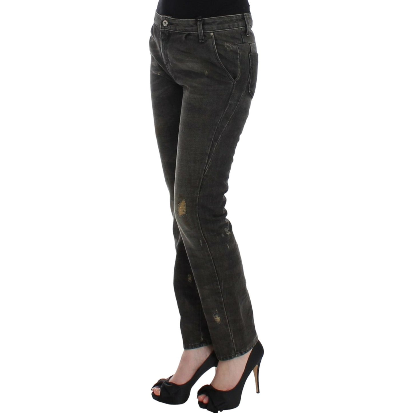 Costume National Sleek Gray Straight Leg Distressed Jeans Costume National Dark Slate Gray