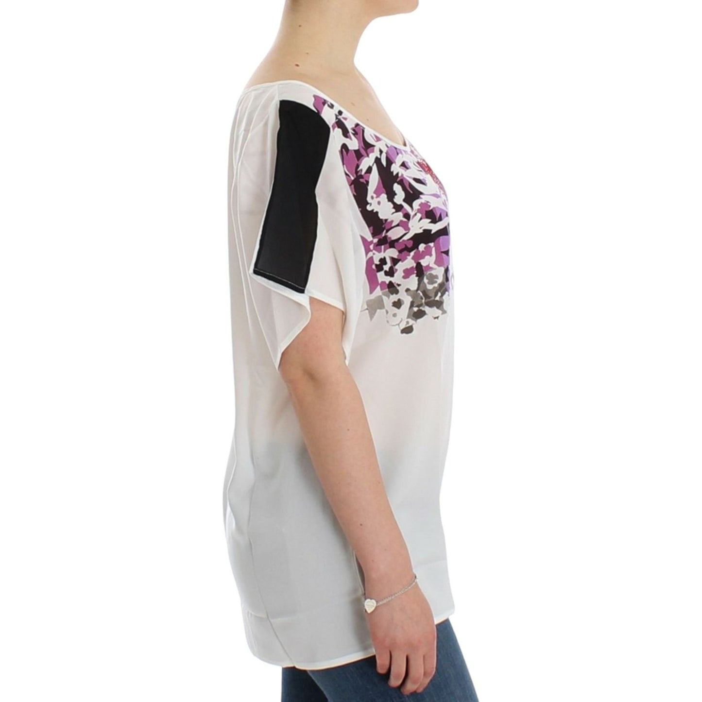 Costume National Chic White V-Neck Motive Print Tee Costume National Gray
