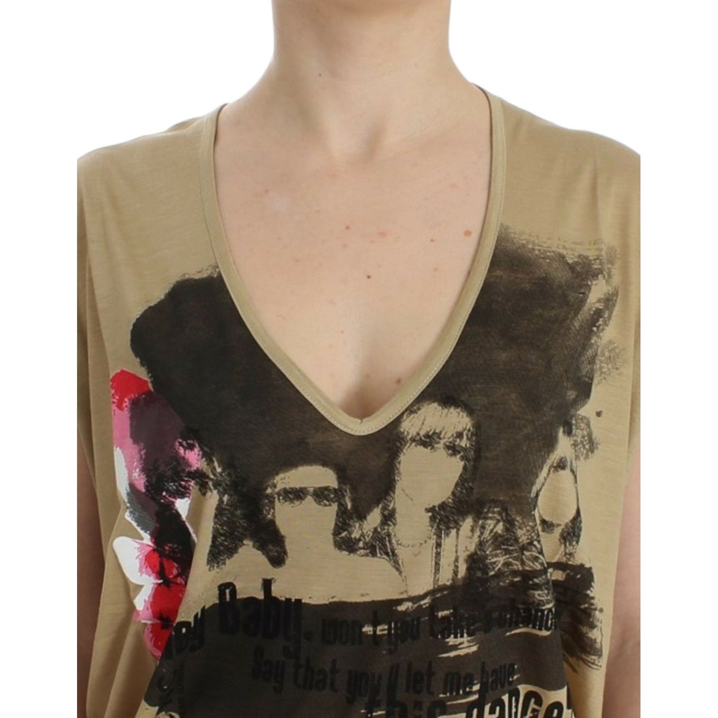 Costume National Chic V-Neck Tunic Top with Motive Print Costume National Rosy Brown