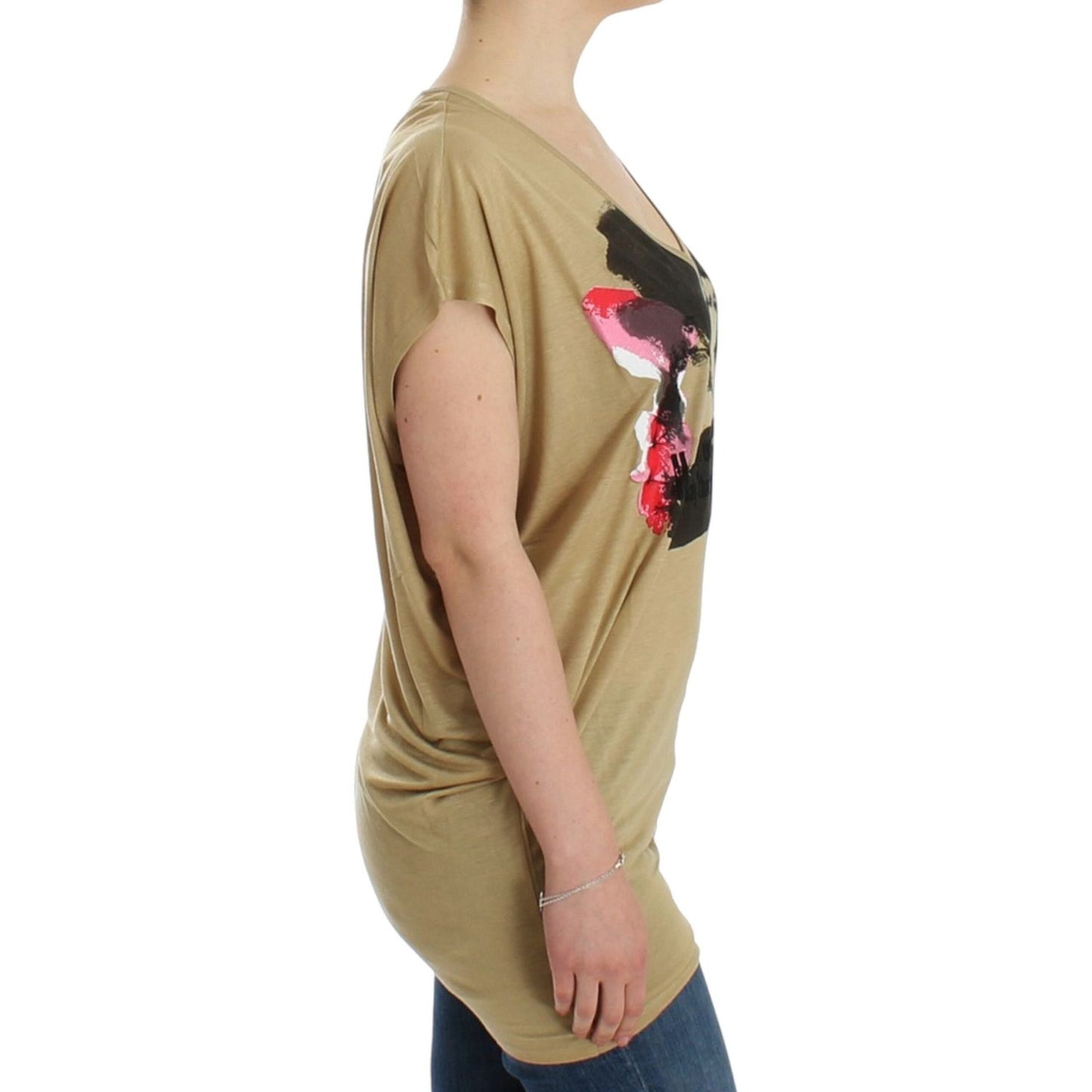 Costume National Chic V-Neck Tunic Top with Motive Print Costume National Rosy Brown