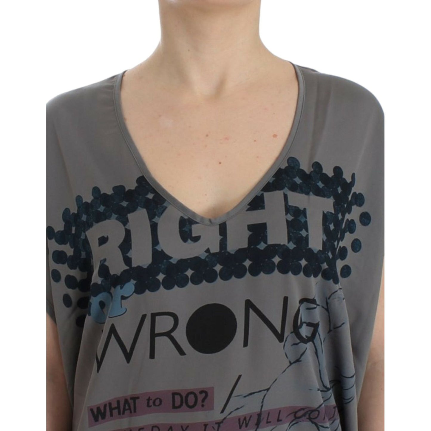 Costume National Elegant V-Neck Tunic with Motive Print Costume National Dim Gray