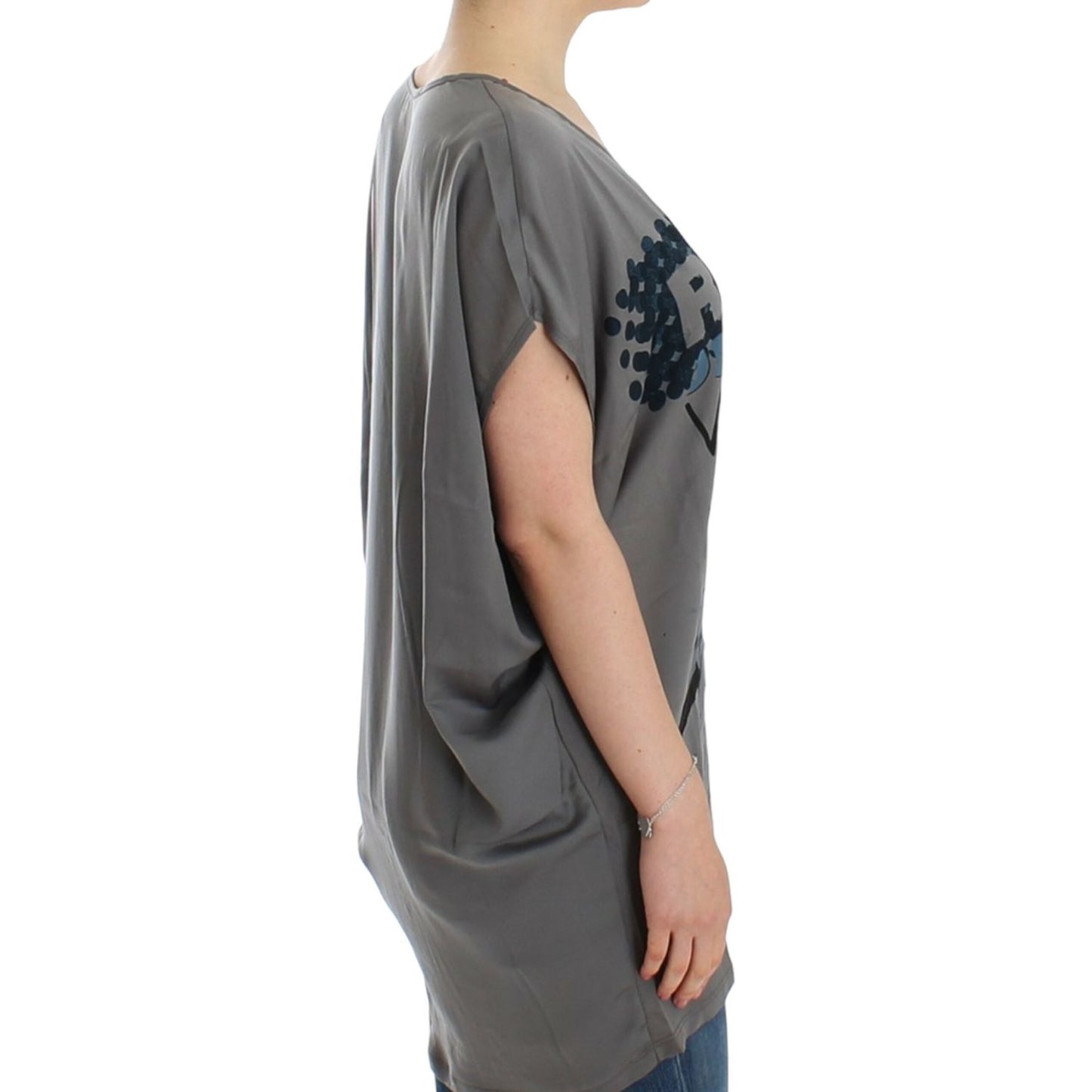 Costume National Elegant V-Neck Tunic with Motive Print Costume National Dim Gray