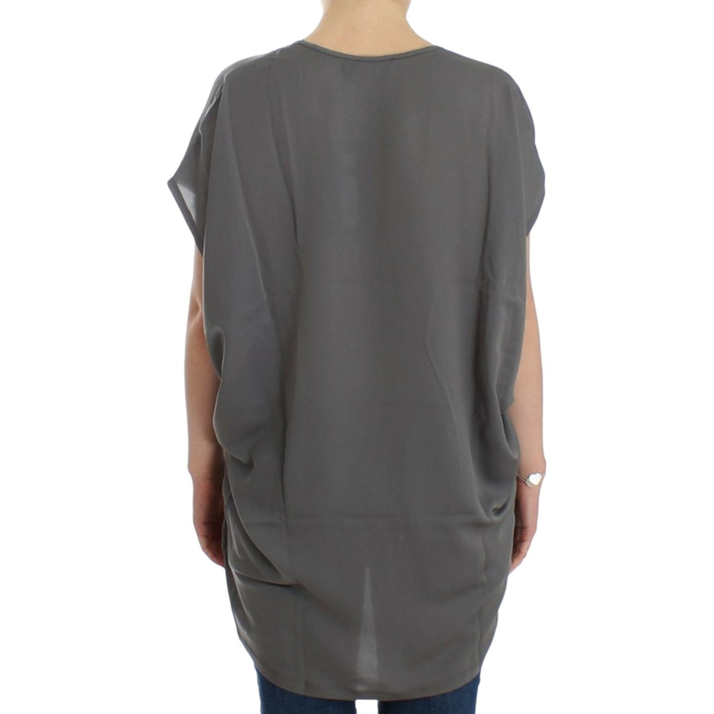 Costume National Elegant V-Neck Tunic with Motive Print Costume National Dim Gray