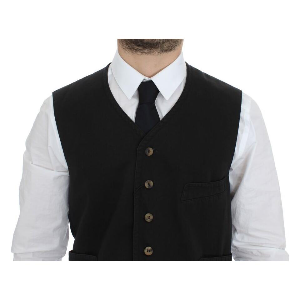 Dolce & Gabbana Elegant Black Cotton Blend Dress Vest Dolce & Gabbana Black