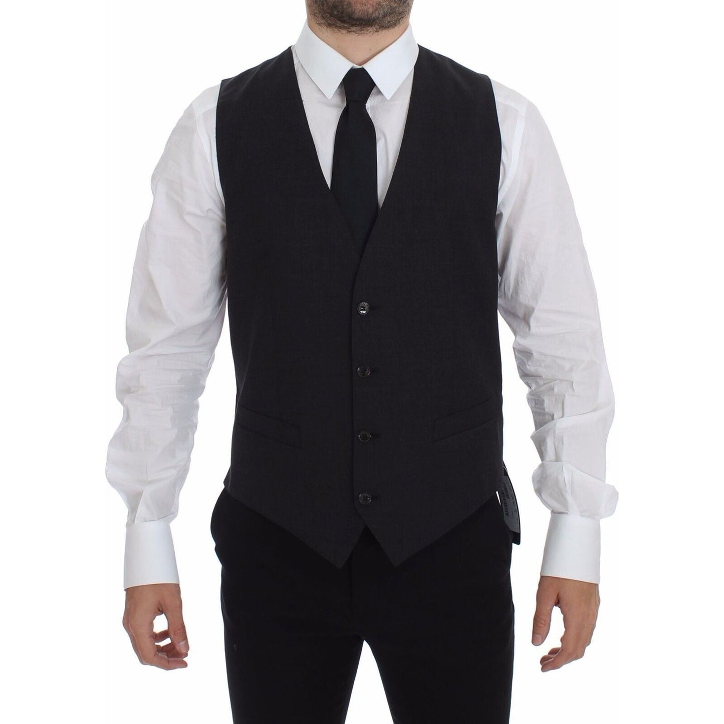 Dolce & Gabbana Sleek Gray Wool Dress Vest Dolce & Gabbana Black