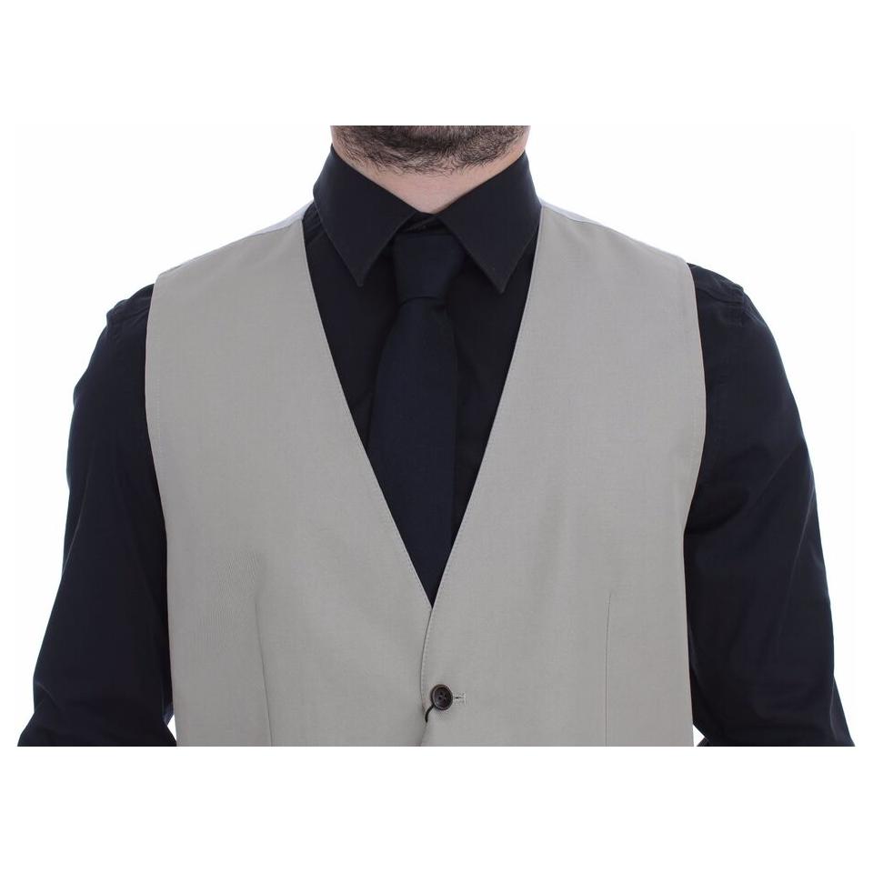 Dolce & Gabbana Elegant Beige Cotton Silk Dress Vest Dolce & Gabbana Dark Gray
