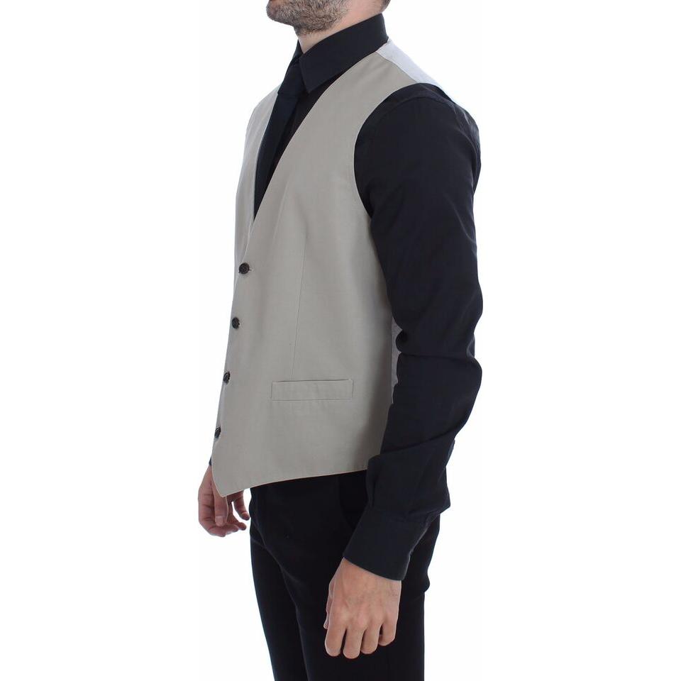 Dolce & Gabbana Elegant Beige Cotton Silk Dress Vest Dolce & Gabbana Dark Gray