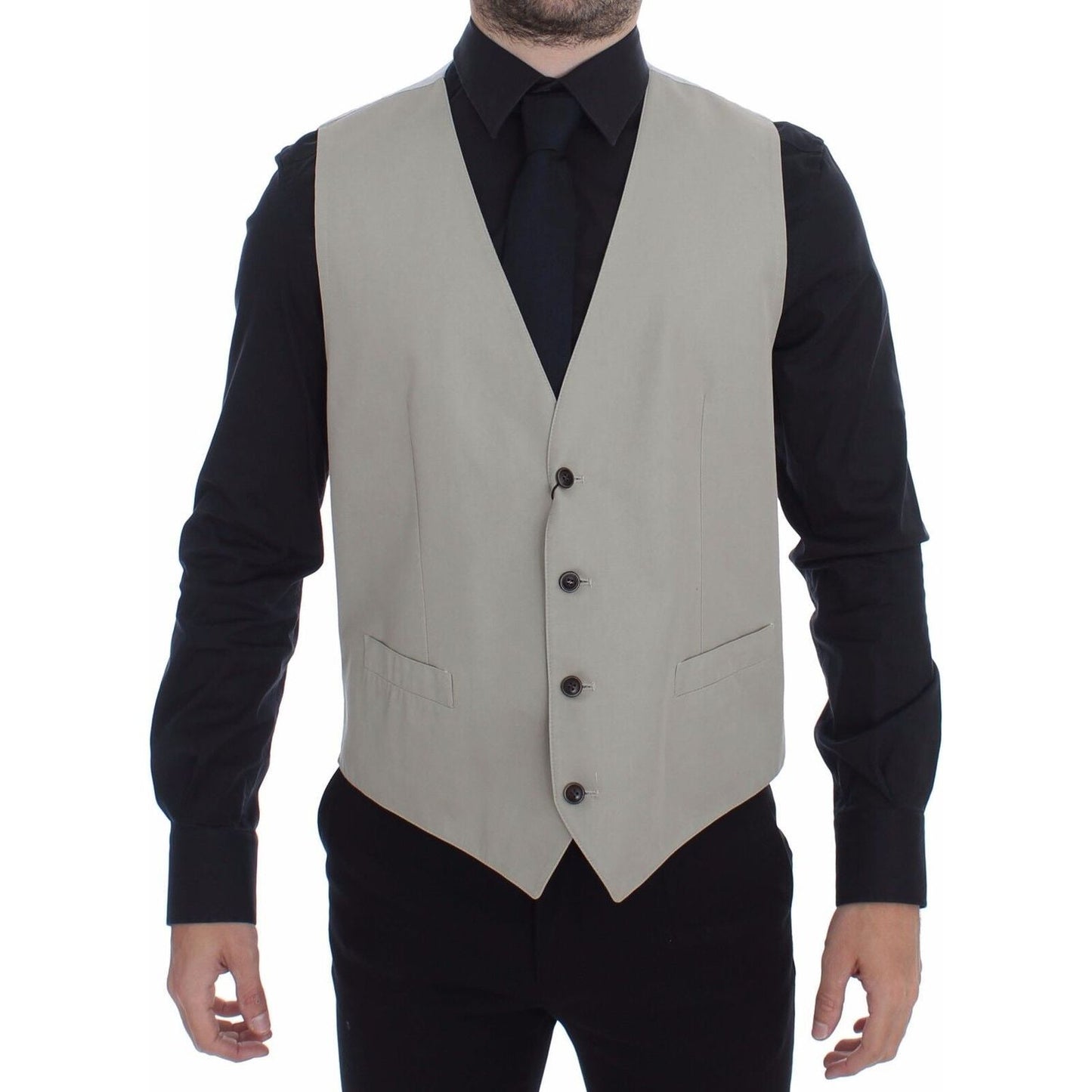 Dolce & Gabbana Elegant Beige Cotton Silk Dress Vest Dolce & Gabbana Rosy Brown