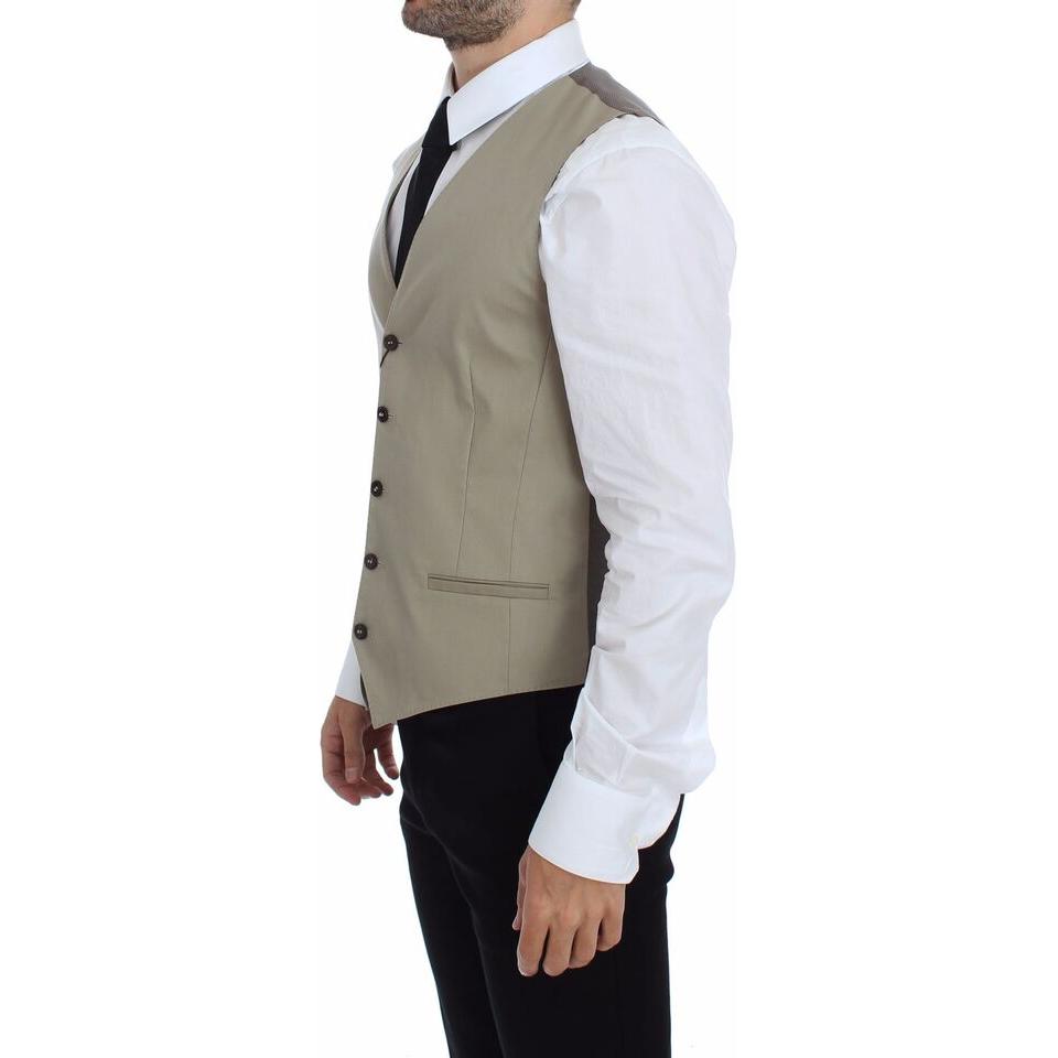 Dolce & Gabbana Elegant Beige Cotton Dress Vest Dolce & Gabbana Gray